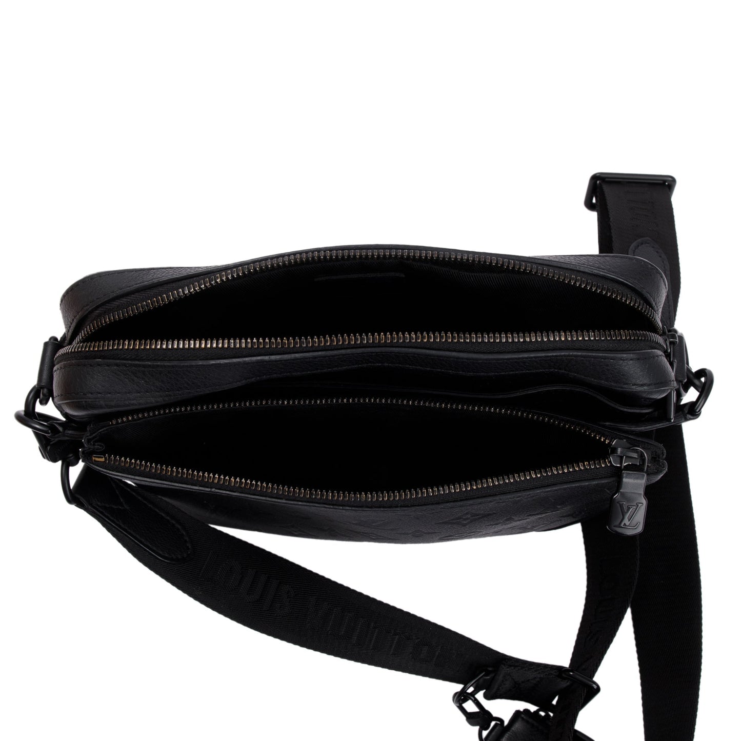 Louis Vuitton 2023 Black Monogram Shadow Embossed Calfskin Leather Trio Messenger Bag