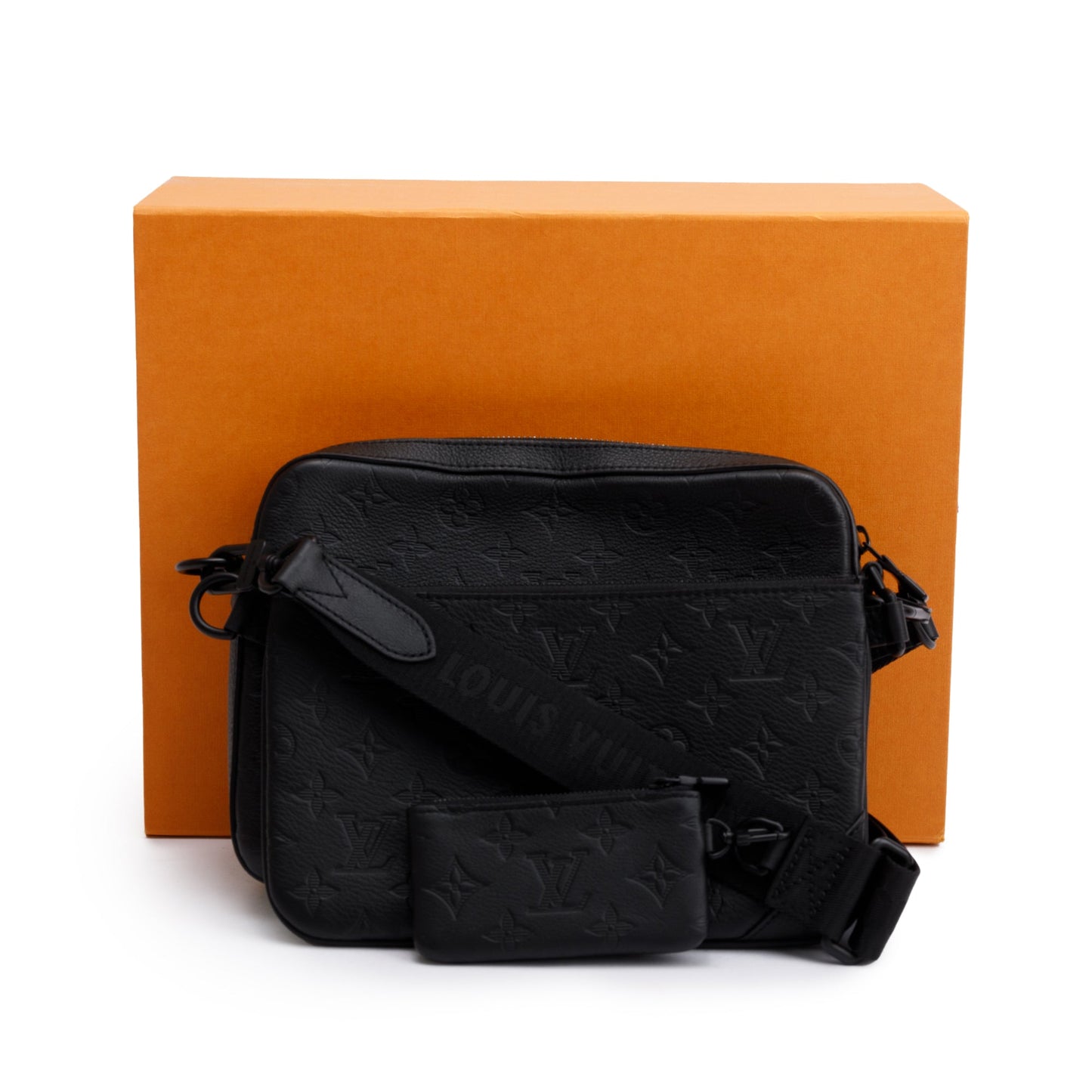 Louis Vuitton 2023 Black Monogram Shadow Embossed Calfskin Leather Trio Messenger Bag