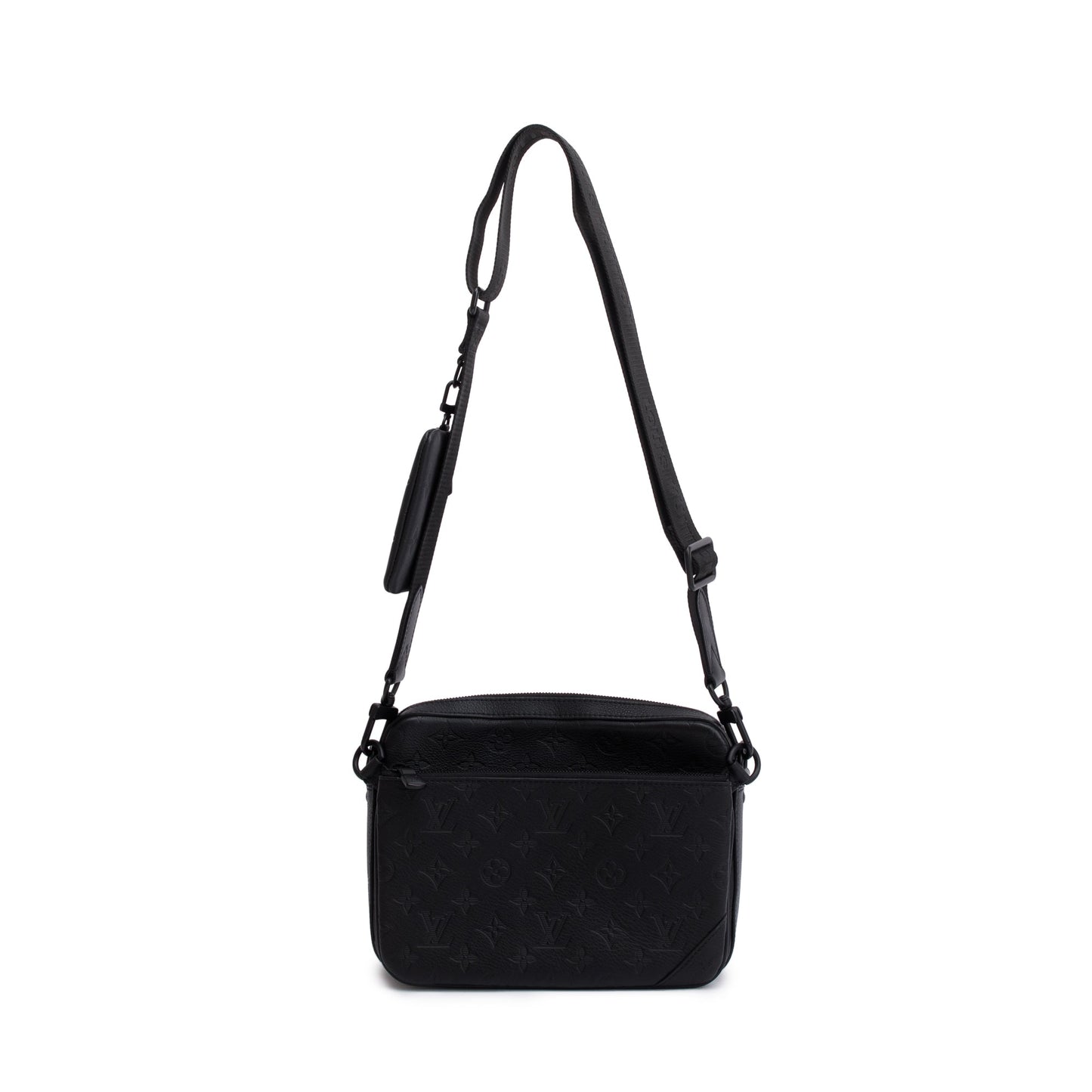 Louis Vuitton 2023 Black Monogram Shadow Embossed Calfskin Leather Trio Messenger Bag