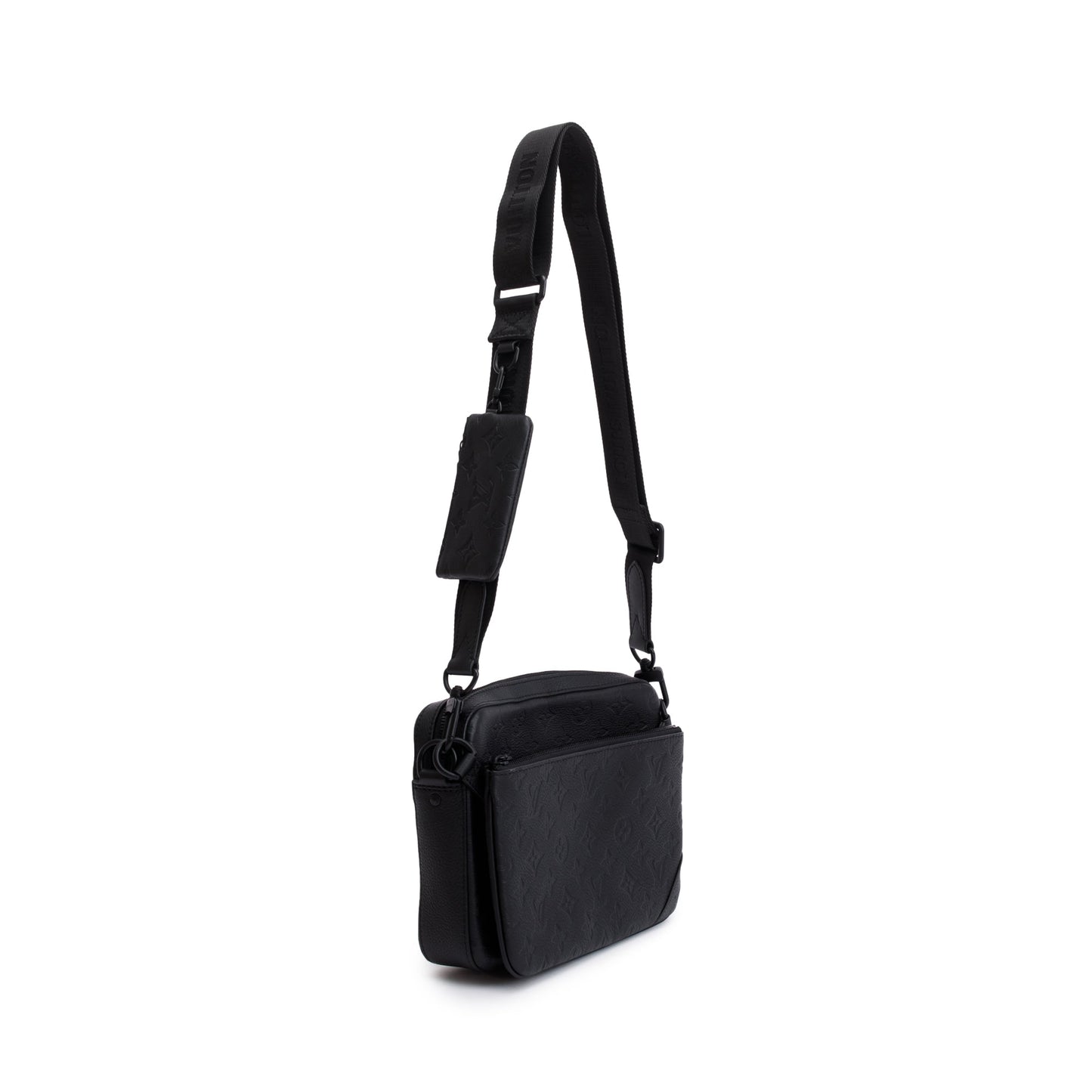 Louis Vuitton 2023 Black Monogram Shadow Embossed Calfskin Leather Trio Messenger Bag