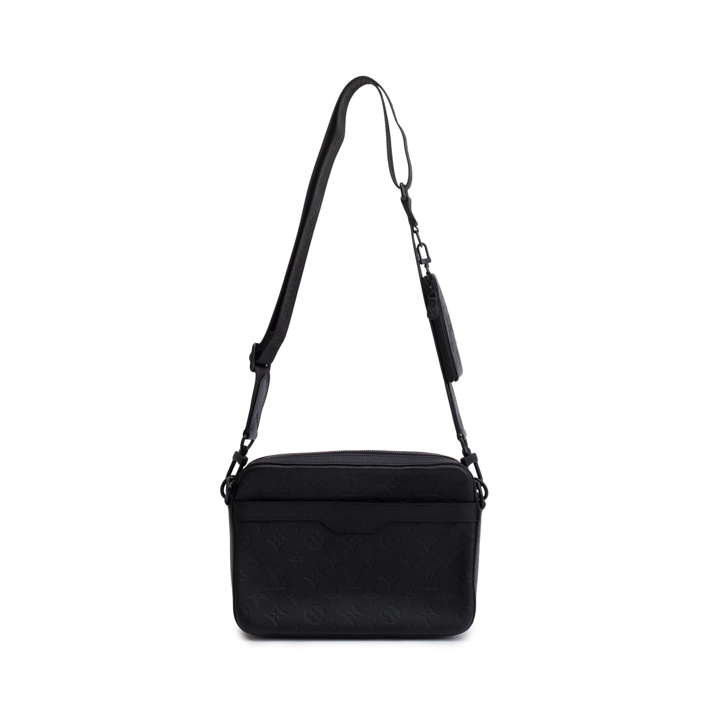 Louis Vuitton 2023 Black Monogram Shadow Embossed Calfskin Leather Trio Messenger Bag