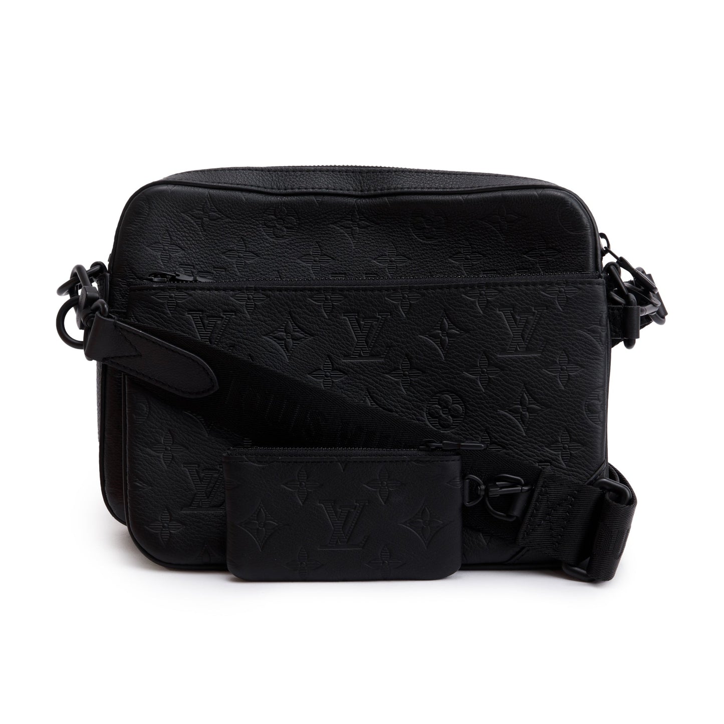 Louis Vuitton 2023 Black Monogram Shadow Embossed Calfskin Leather Trio Messenger Bag