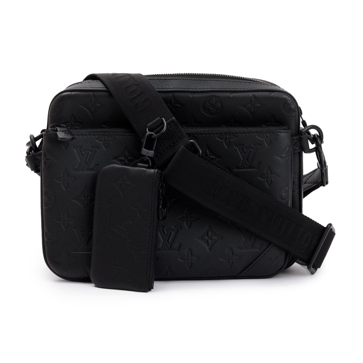 Louis Vuitton 2023 Black Monogram Shadow Embossed Calfskin Leather Trio Messenger Bag