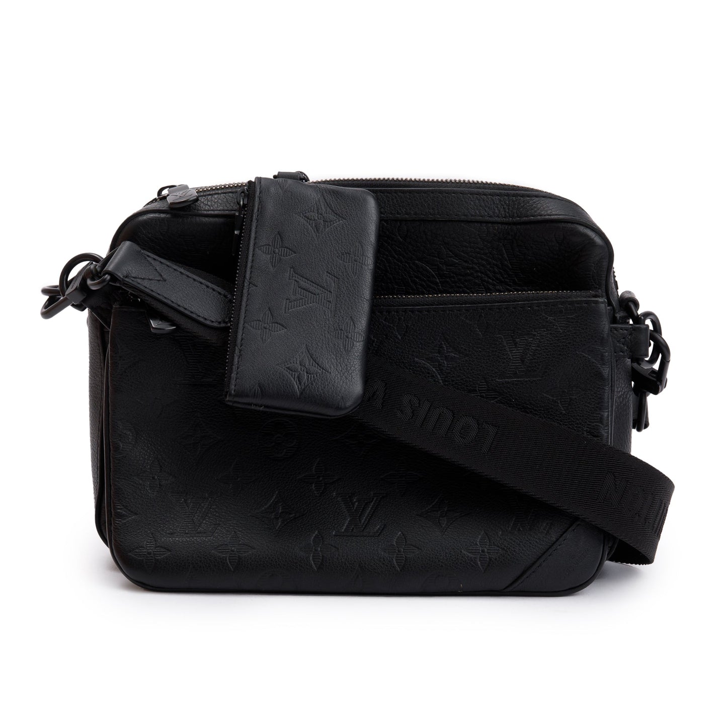 Louis Vuitton 2023 Black Monogram Shadow Embossed Calfskin Leather Trio Messenger Bag