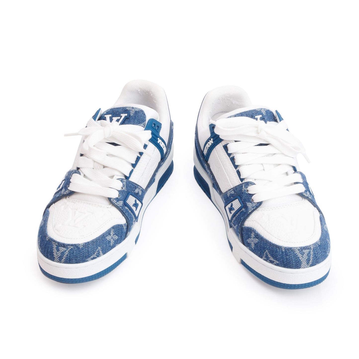 Louis Vuitton 2023 Blue Monogram Denim Calfskin LV Trainer Sneakers, Size 37.5