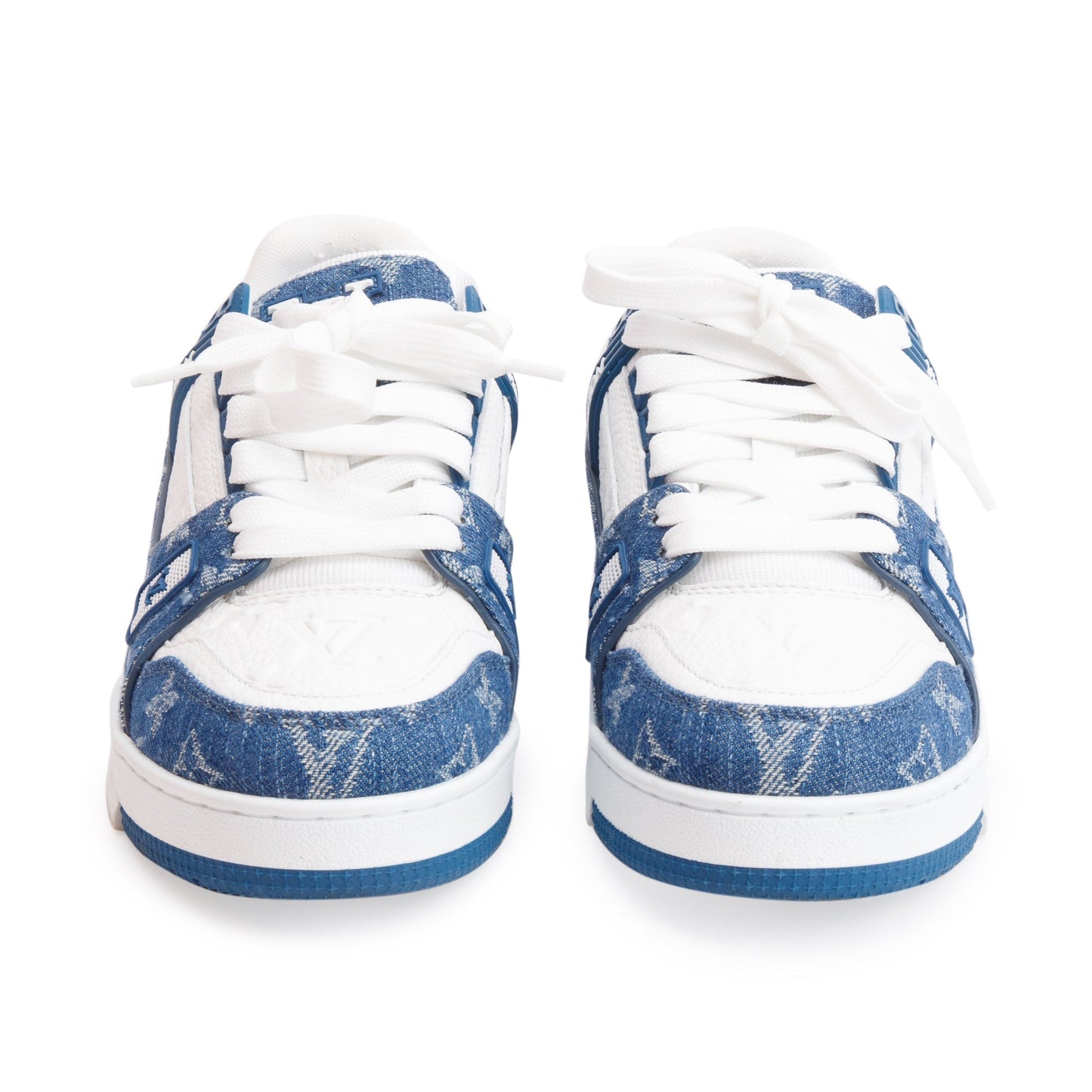 Louis Vuitton 2023 Blue Monogram Denim Calfskin LV Trainer Sneakers, Size 37.5