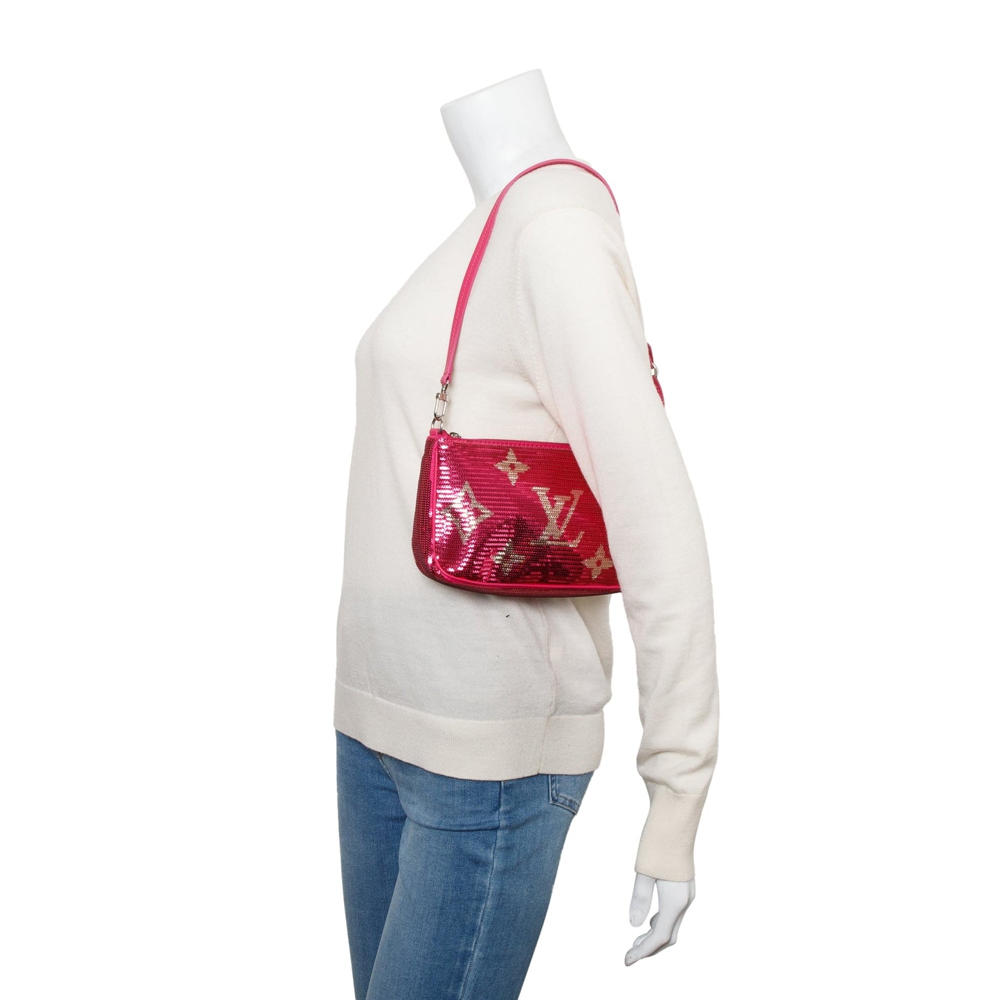 Louis Vuitton 2023 Fuchsia Silver Monogram Giant Sequins Pochette Accessoires