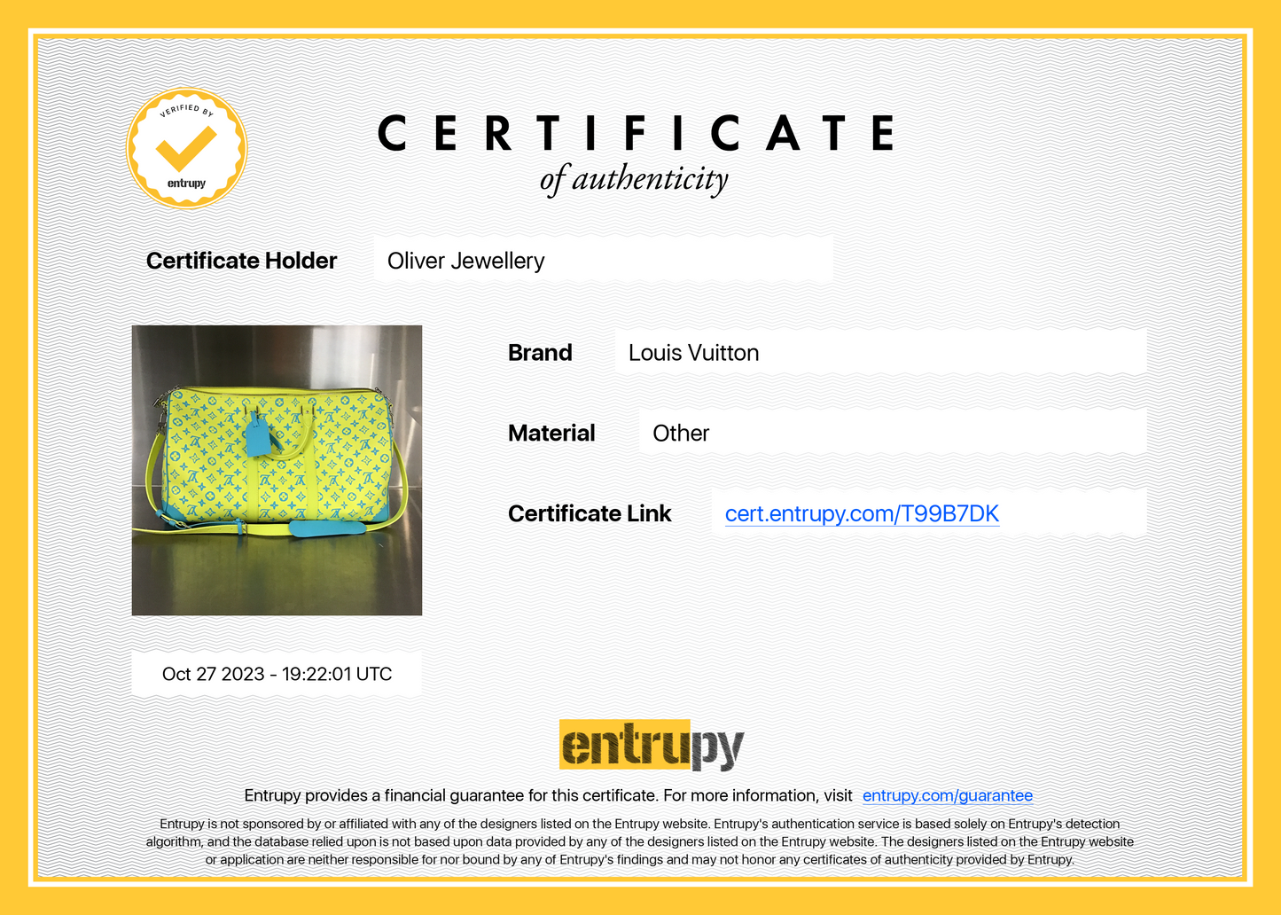 Louis Vuitton 2023 Lime Monogram Playground Keepall Bandouliere 50