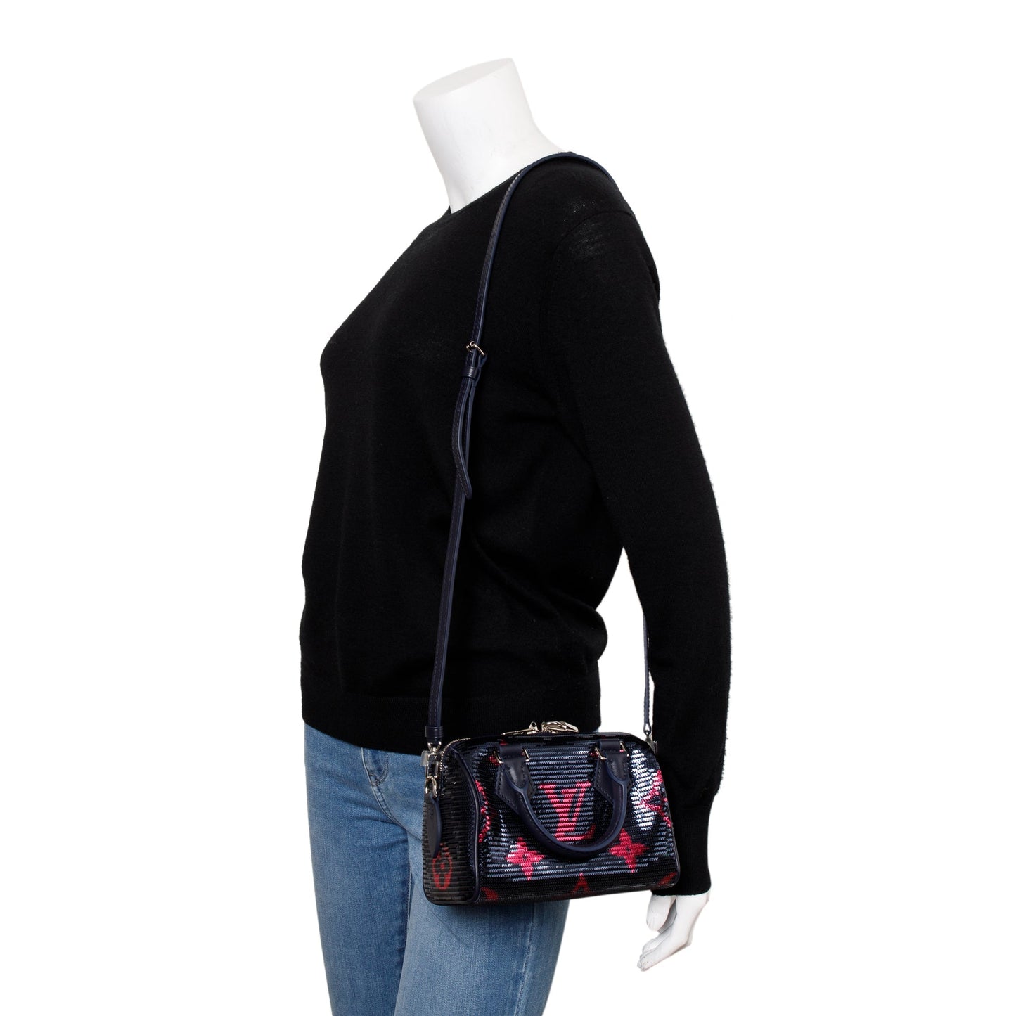 Louis Vuitton 2023 Navy Fuchsia Monogram Giant Sequins Speedy Bandouliere 18