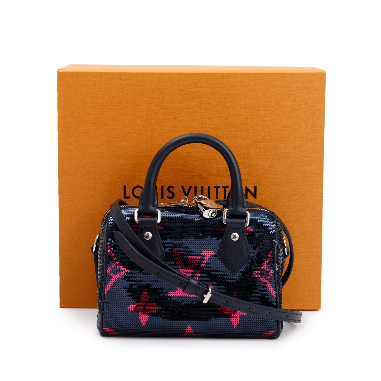 Louis Vuitton 2023 Navy Fuchsia Monogram Giant Sequins Speedy Bandouliere 18