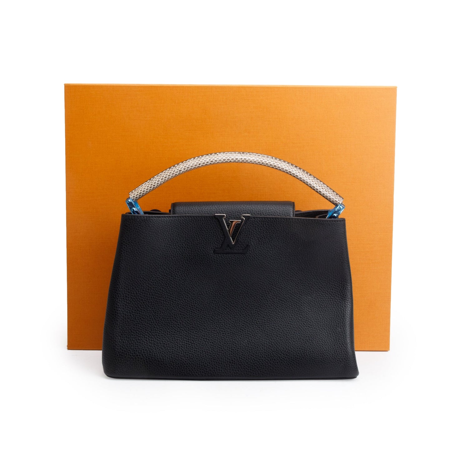 Louis Vuitton 2023 Python Trimmed Black Taurillon Capucines MM