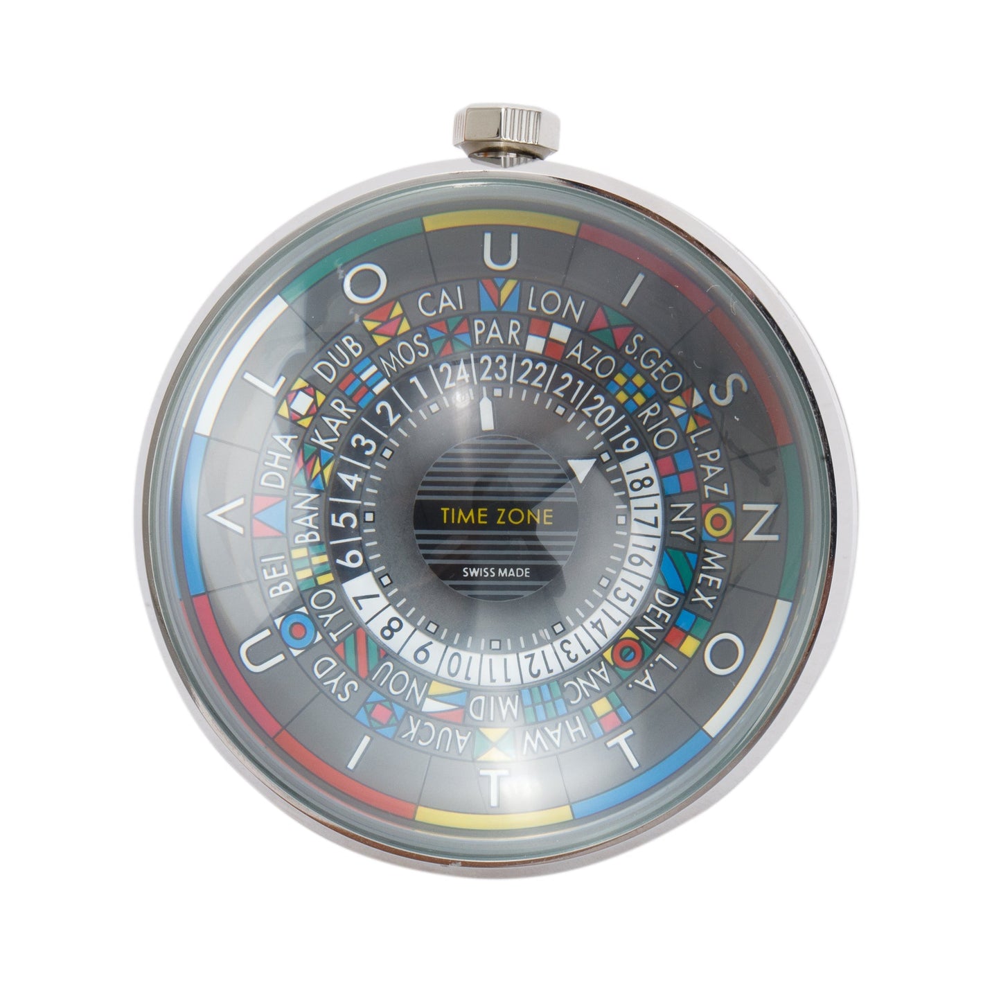 Louis Vuitton 2023 Silver Tone Metal Black Lacquer Escale Timezone Table Clock