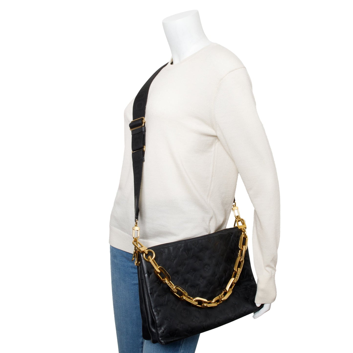 Louis Vuitton 2024 Black Monogram Embossed Lambskin Leather Coussin MM