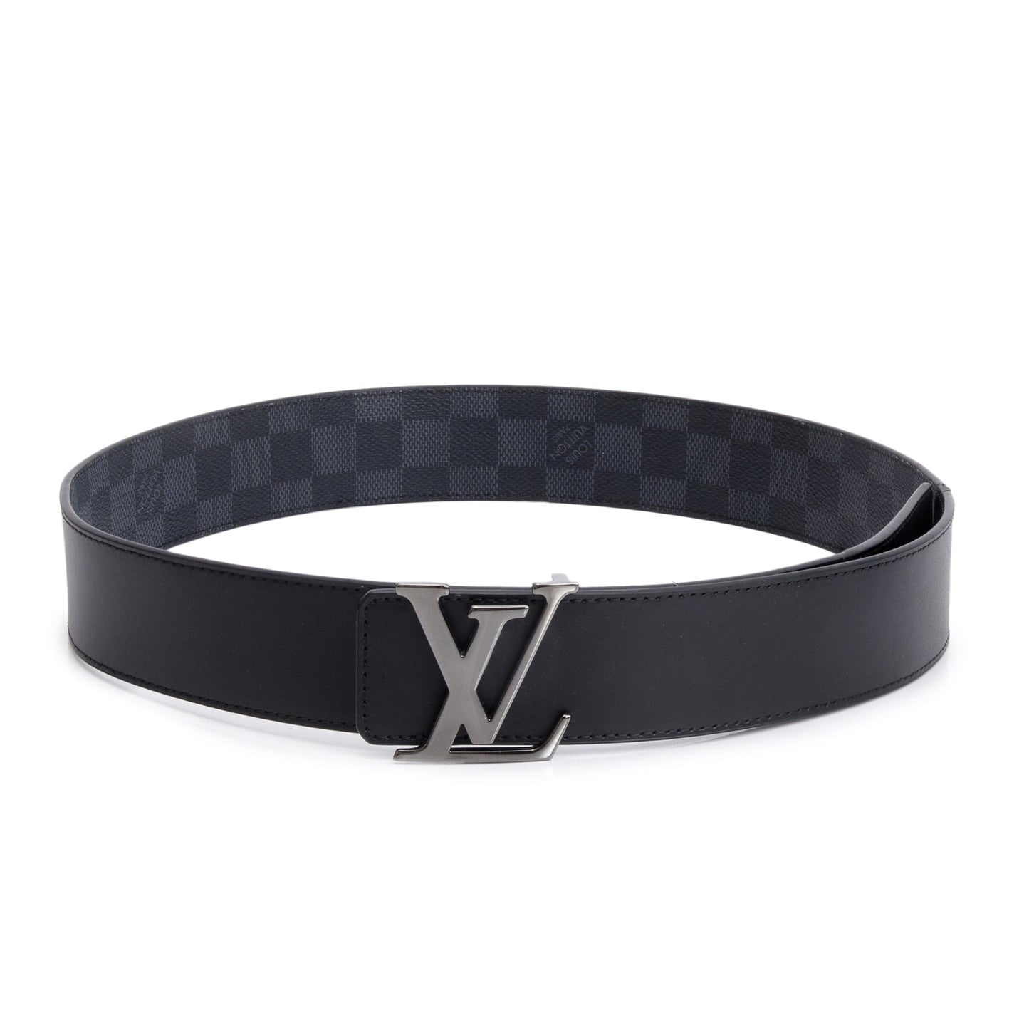 Louis Vuitton 2024 Damier Graphite Canvas & Black Leather LV Initials 40 MM Reversible Belt 85 34