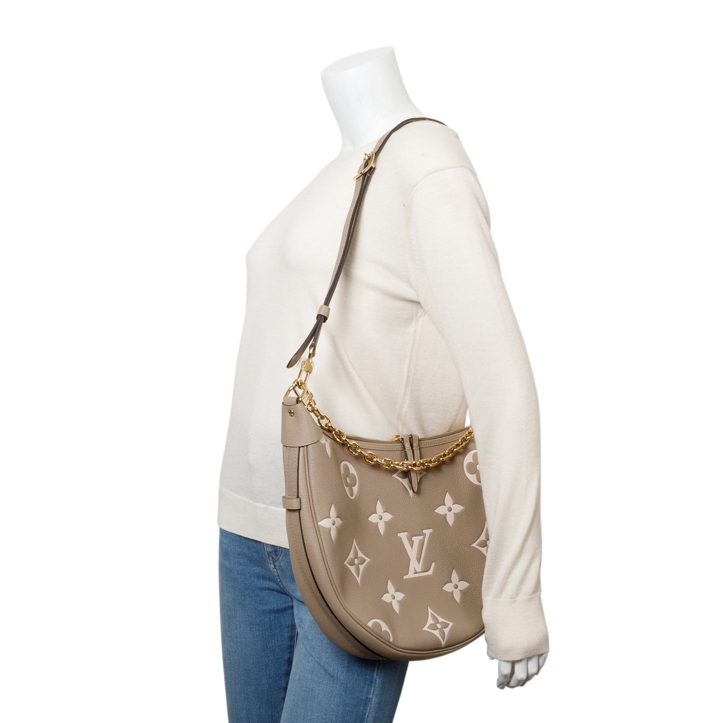 Louis Vuitton 2024 Dove Grey/Creme Bicolor Monogram Empreinte Leather Loop Hobo Bag