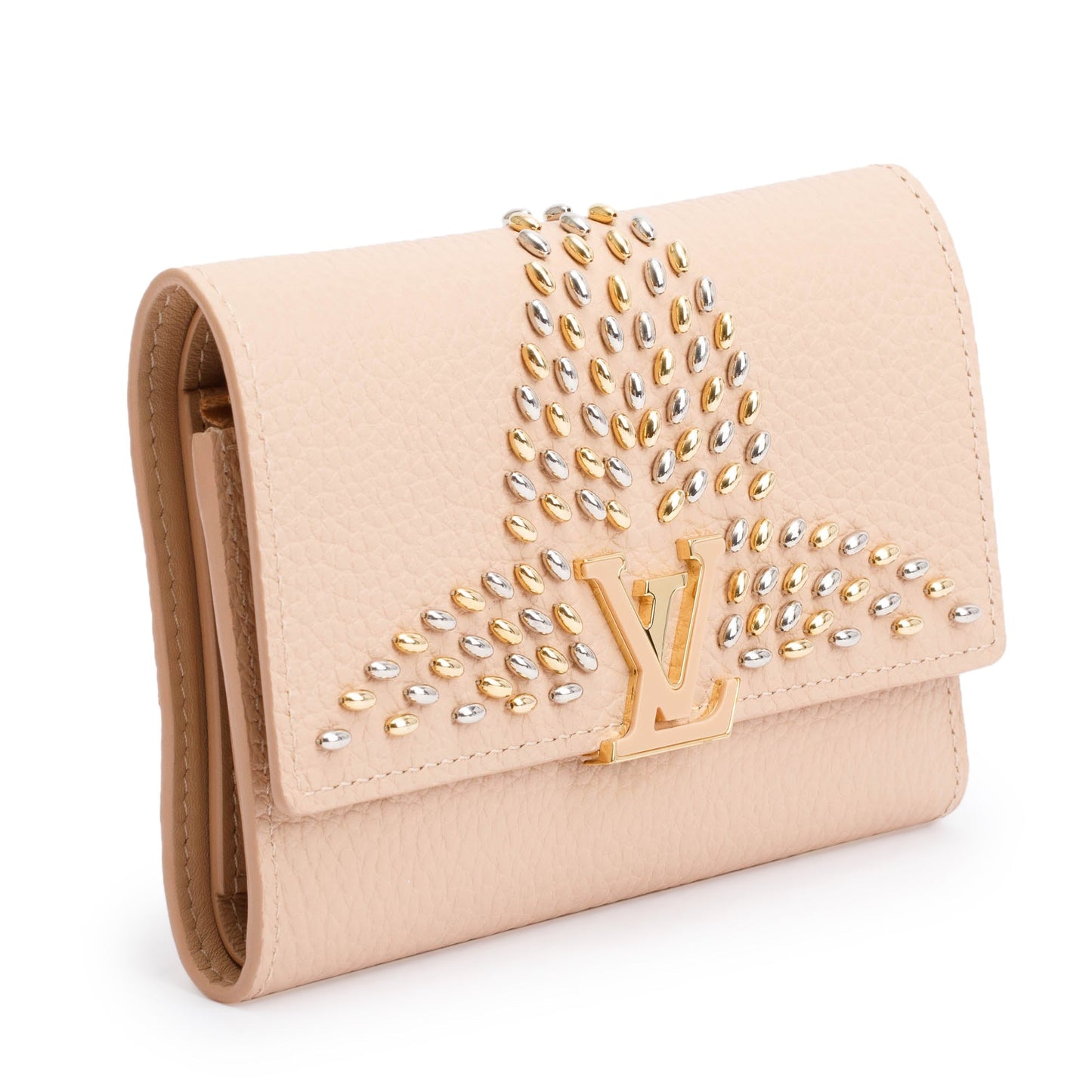 Louis Vuitton Beige Taurillon Leather Portofeuilles Capucines Compact Wallet