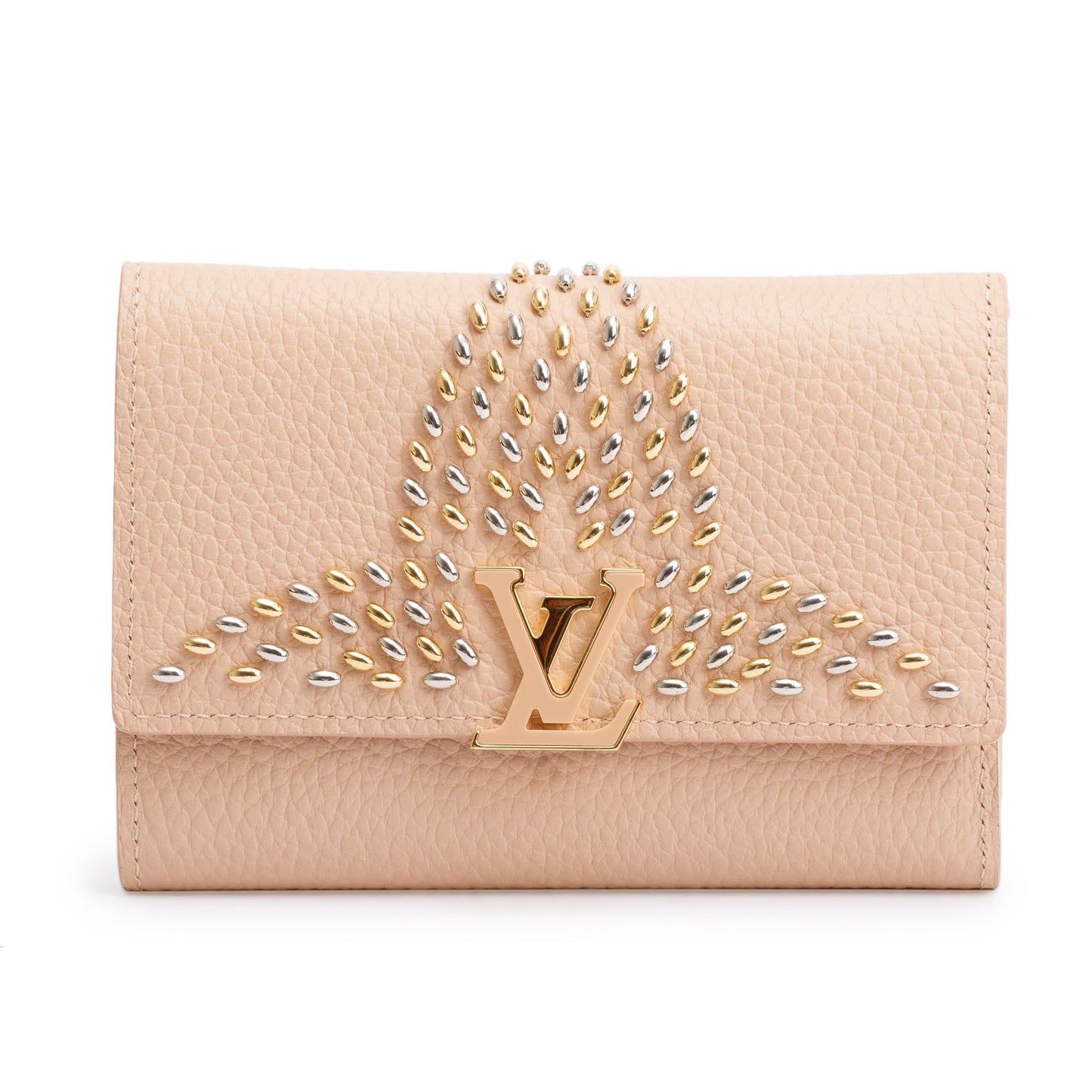 Louis Vuitton Beige Taurillon Leather Portofeuilles Capucines Compact Wallet