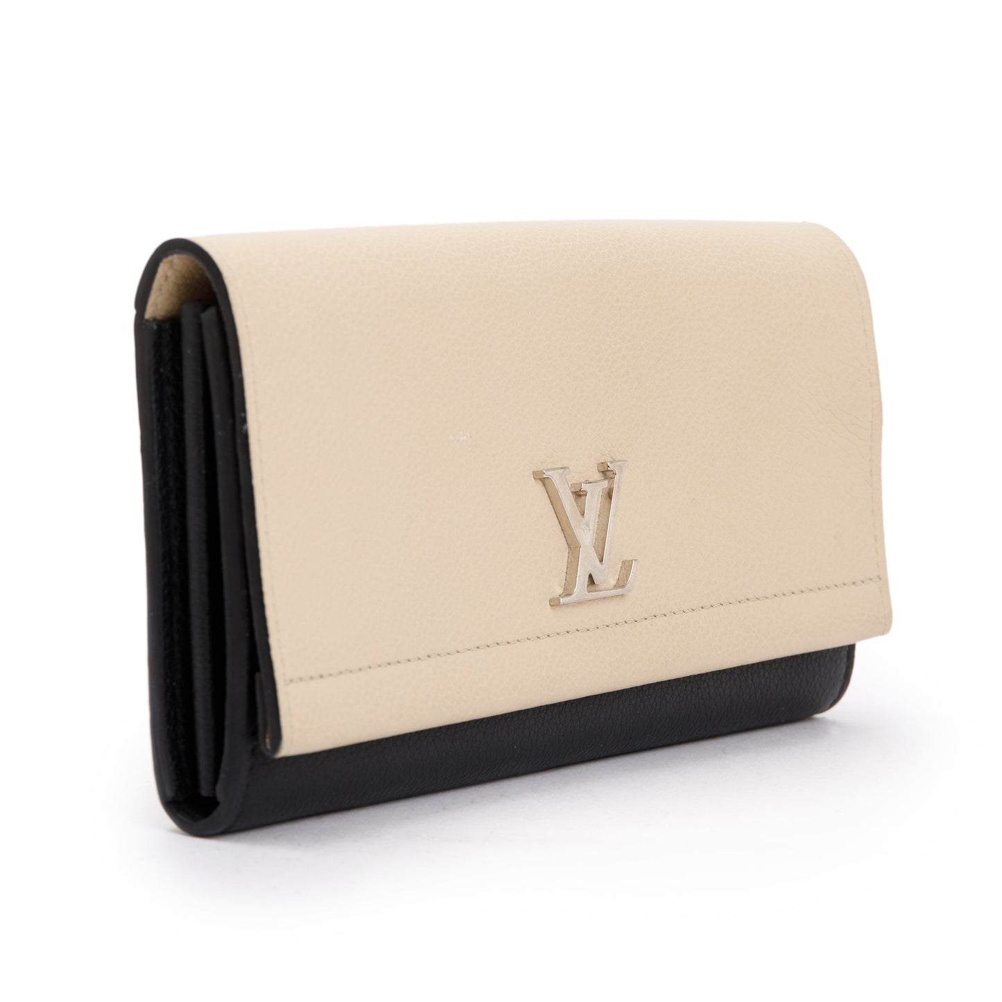 Louis Vuitton Black & Beige Calfskin Leather Lockme  Wallet