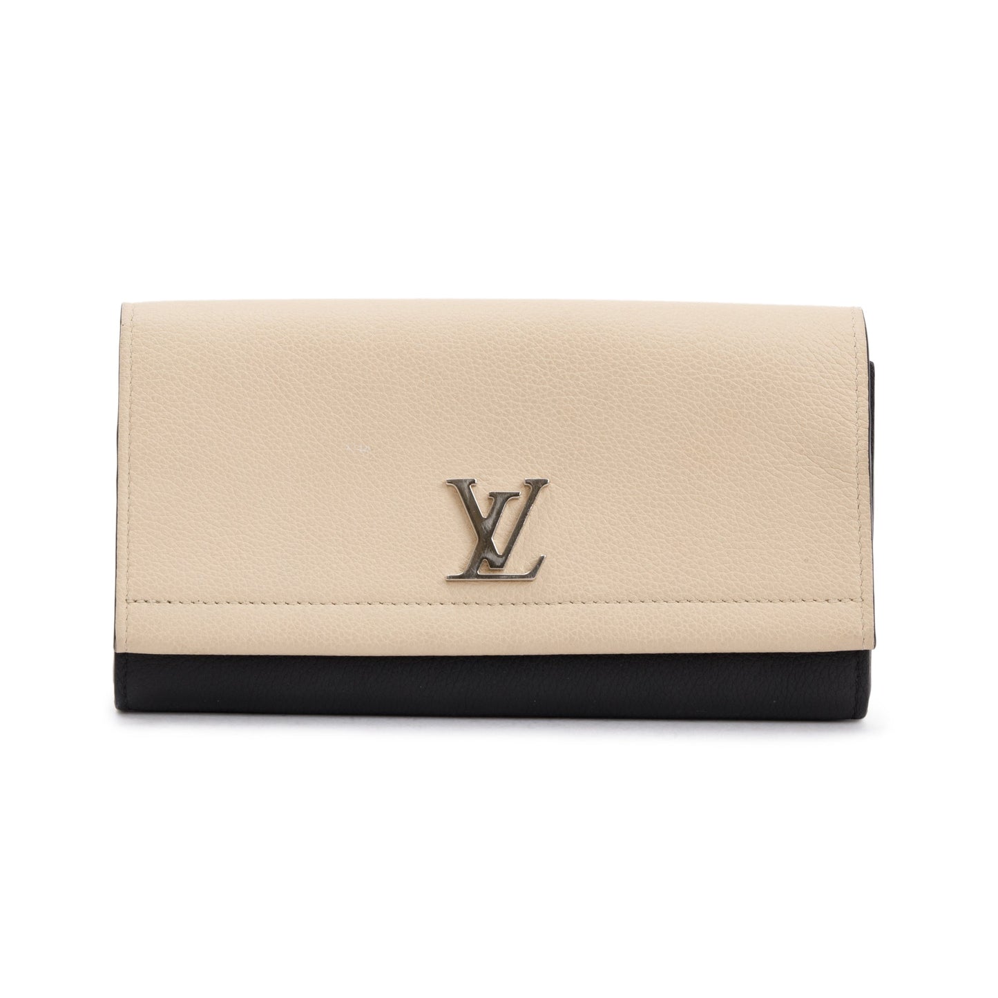 Louis Vuitton Black & Beige Calfskin Leather Lockme  Wallet