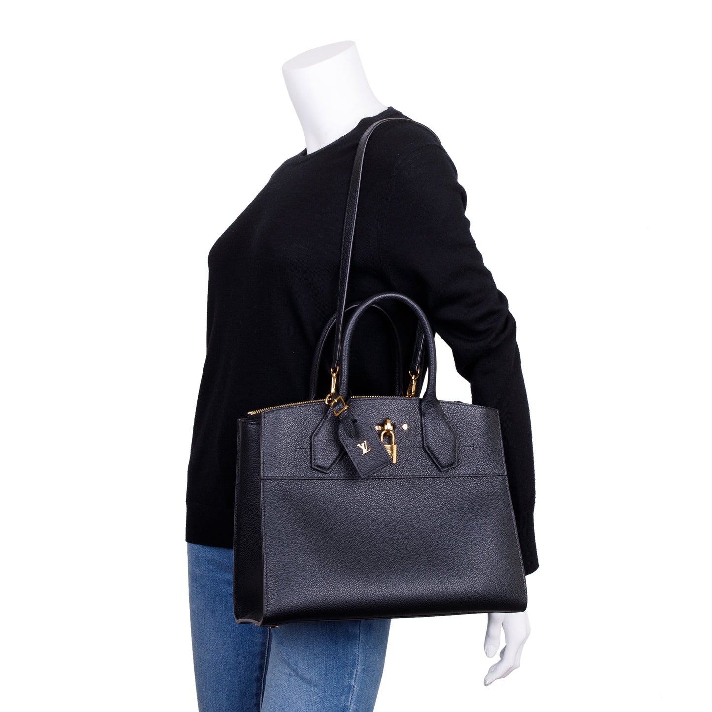 Louis Vuitton Black Calfskin Leather City Steamer MM