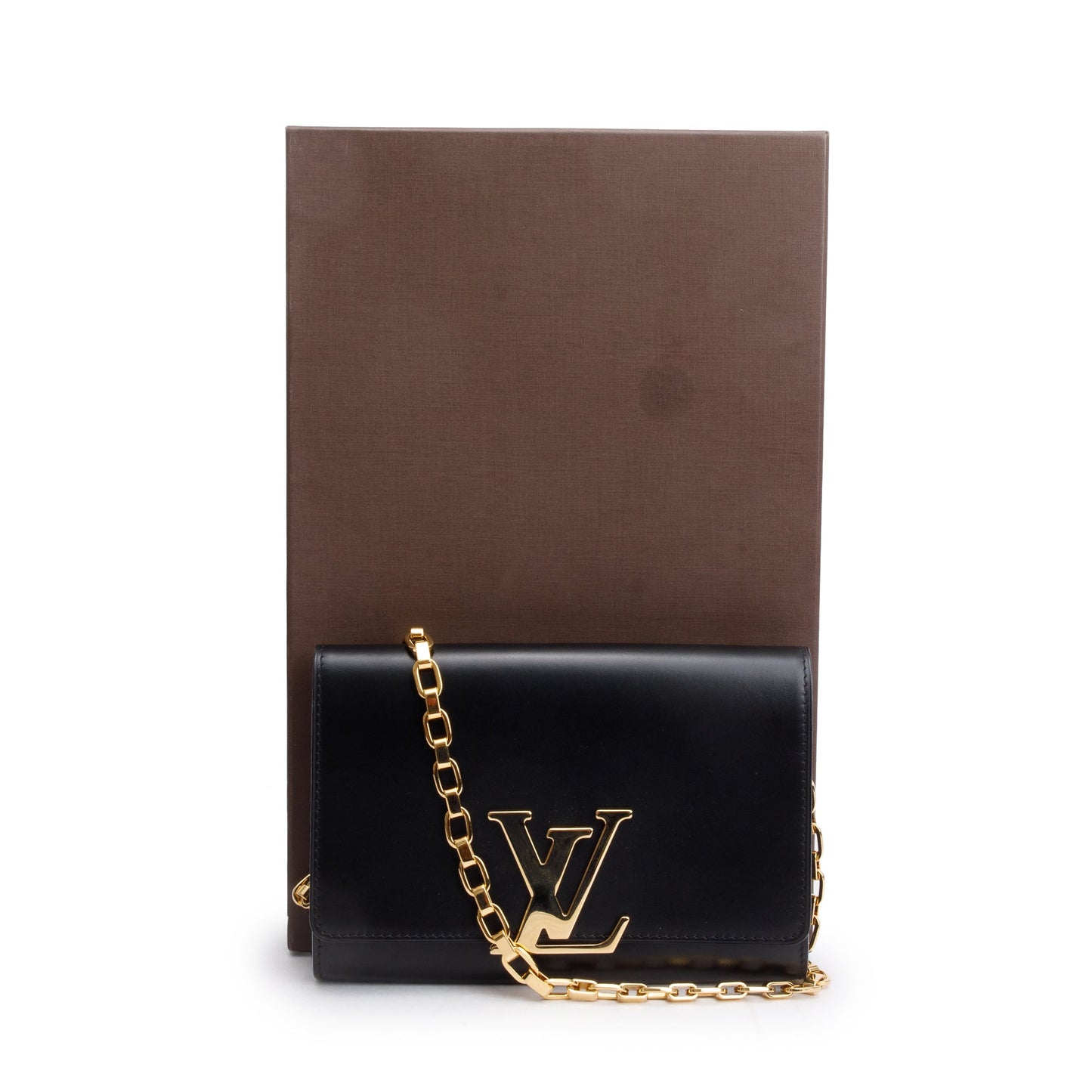 Louis Vuitton Black Calfskin Louise Chain Clutch MM