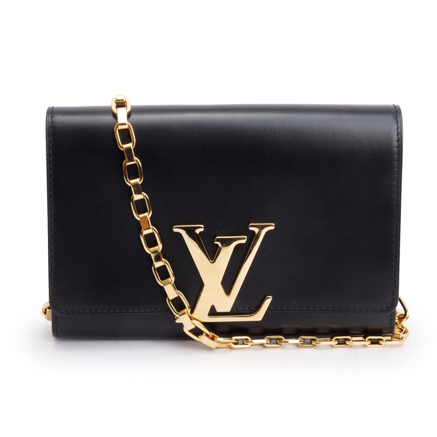 Louis Vuitton Black Calfskin Louise Chain Clutch MM