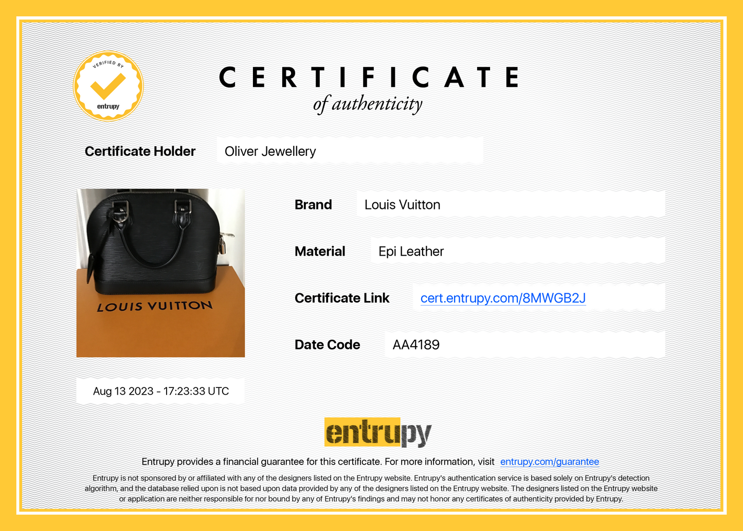 Louis Vuitton Black Epi Alma BB