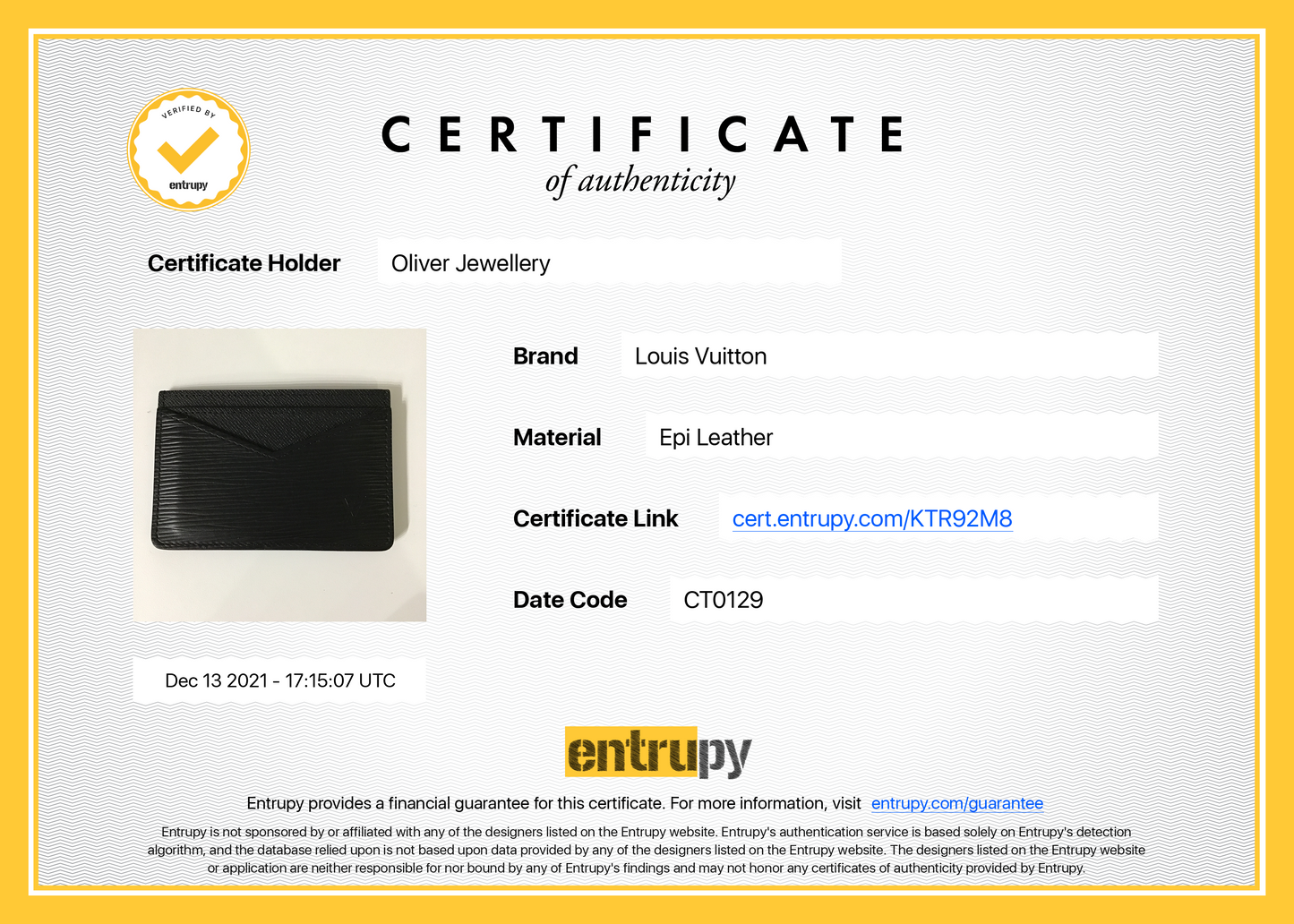 Louis Vuitton Black Epi Leather Neo Card Holder