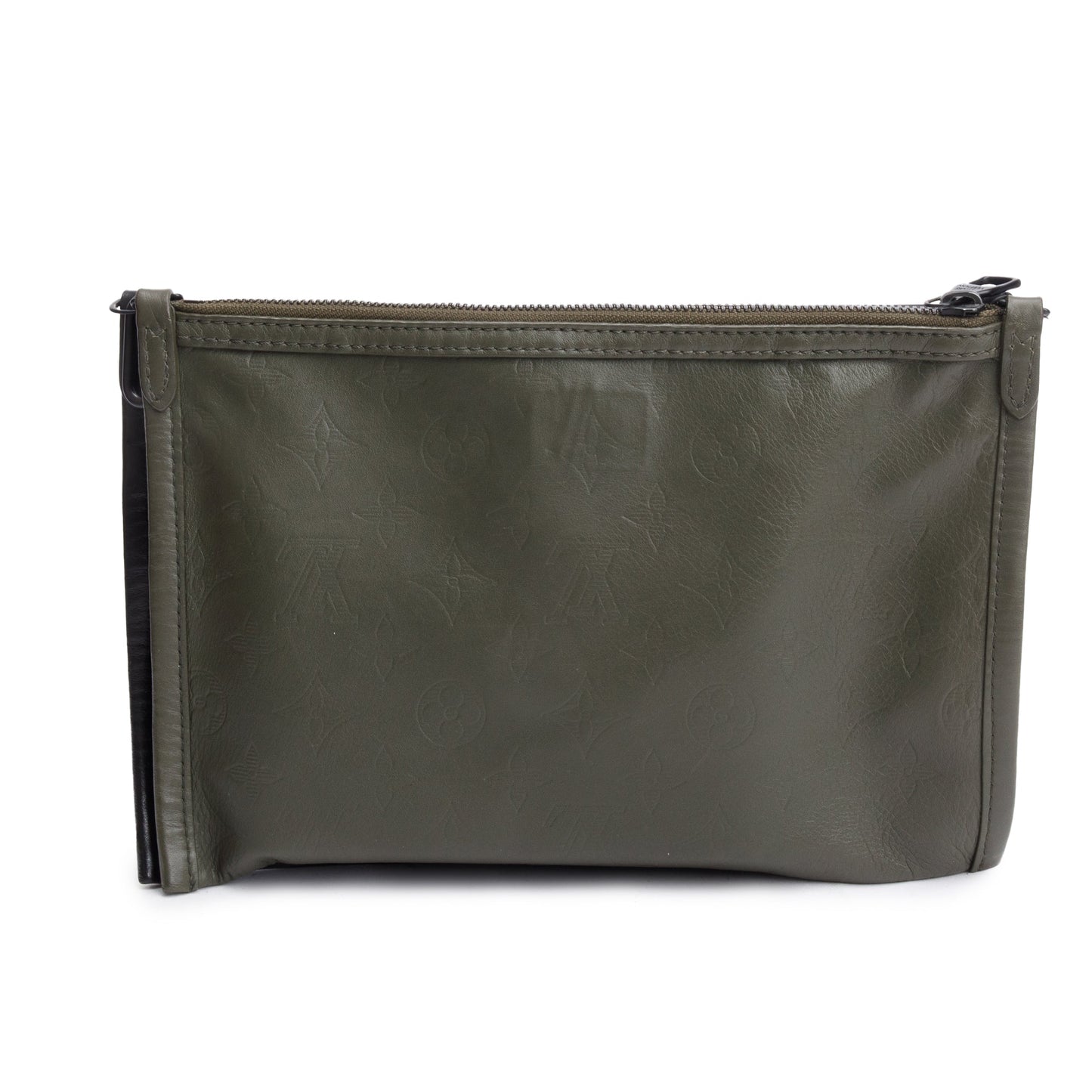 Louis Vuitton Black & Khaki Monogram Shadow Embossed Calfskin Leather Double Flat Messenger Bag