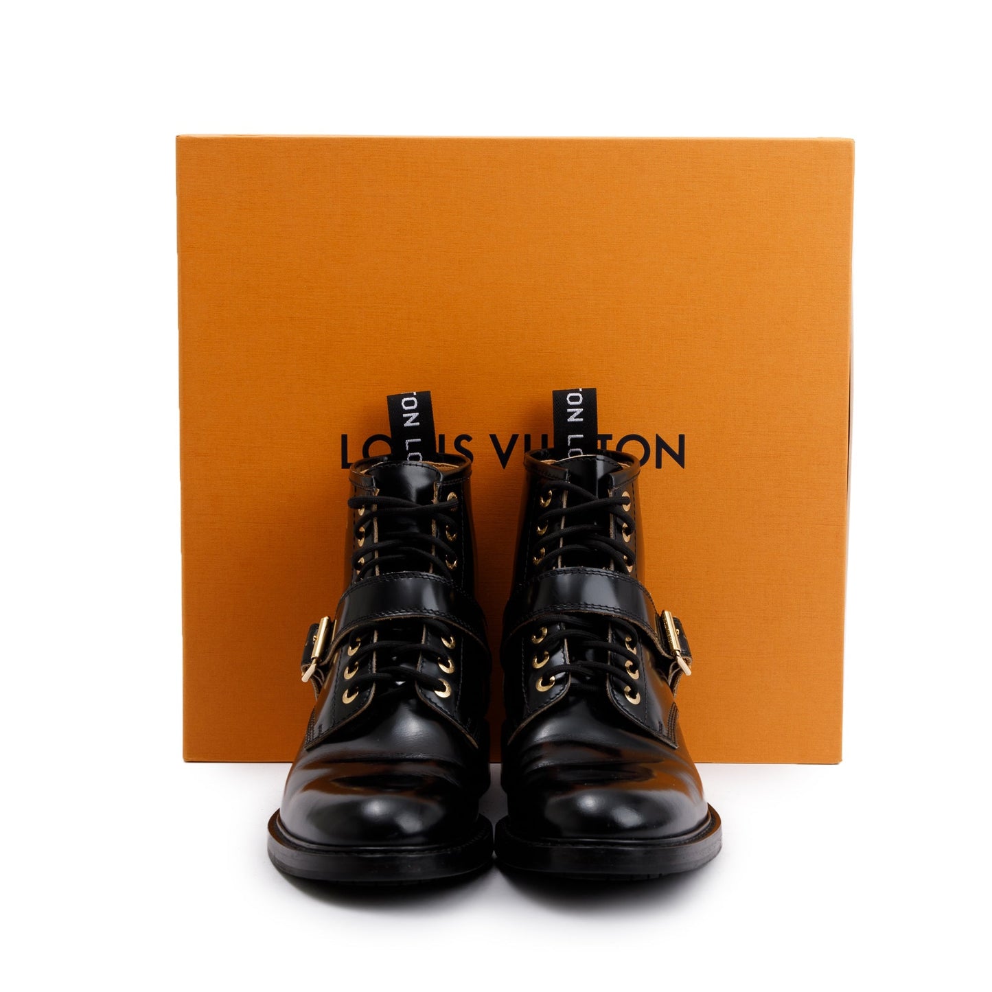 Louis Vuitton Black Leather Combat Boots, Size 8