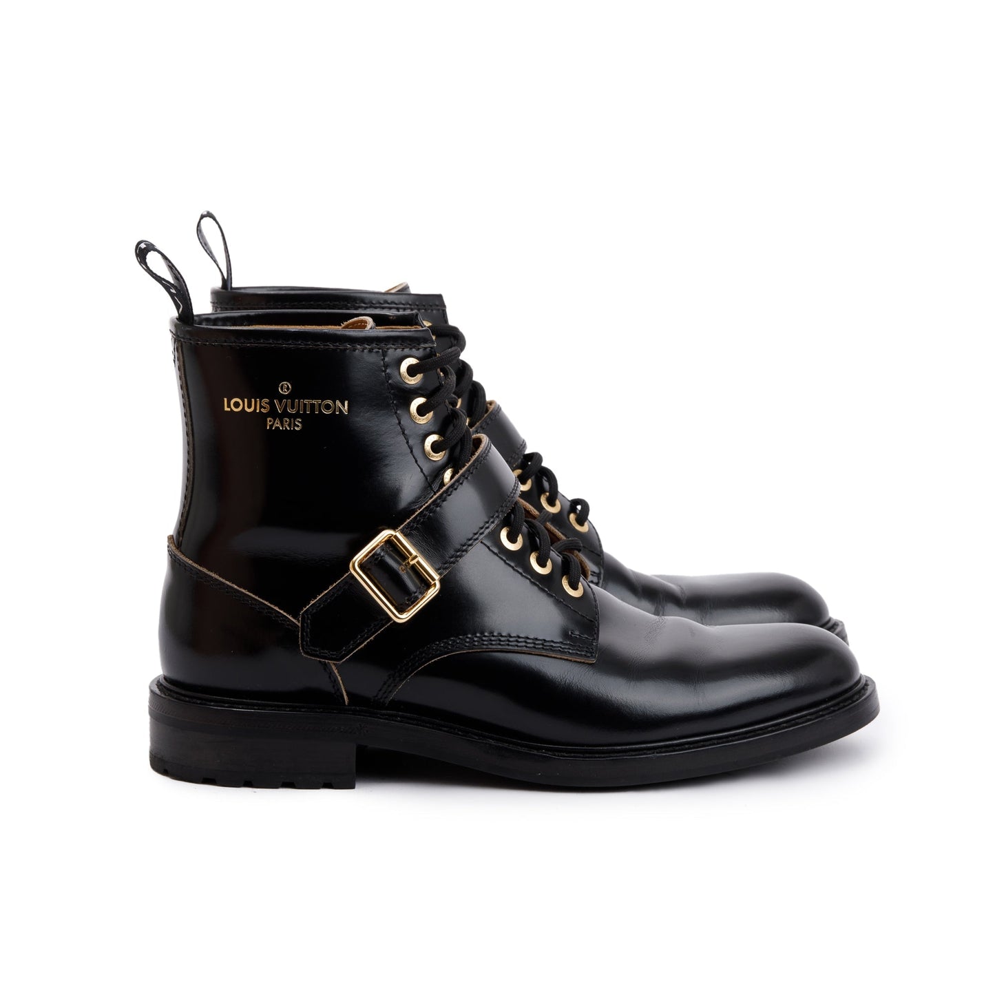 Louis Vuitton Black Leather Combat Boots, Size 8
