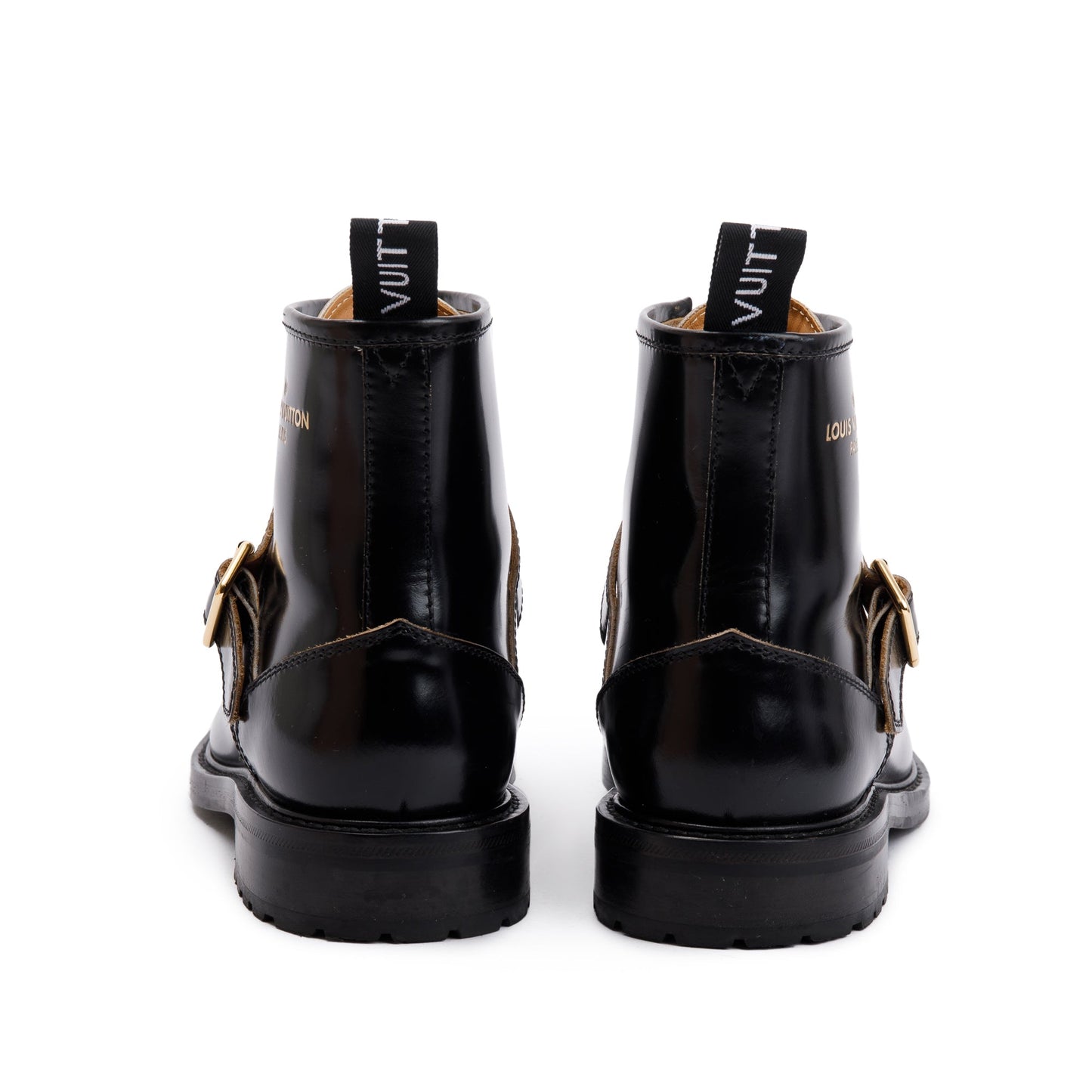 Louis Vuitton Black Leather Combat Boots, Size 8