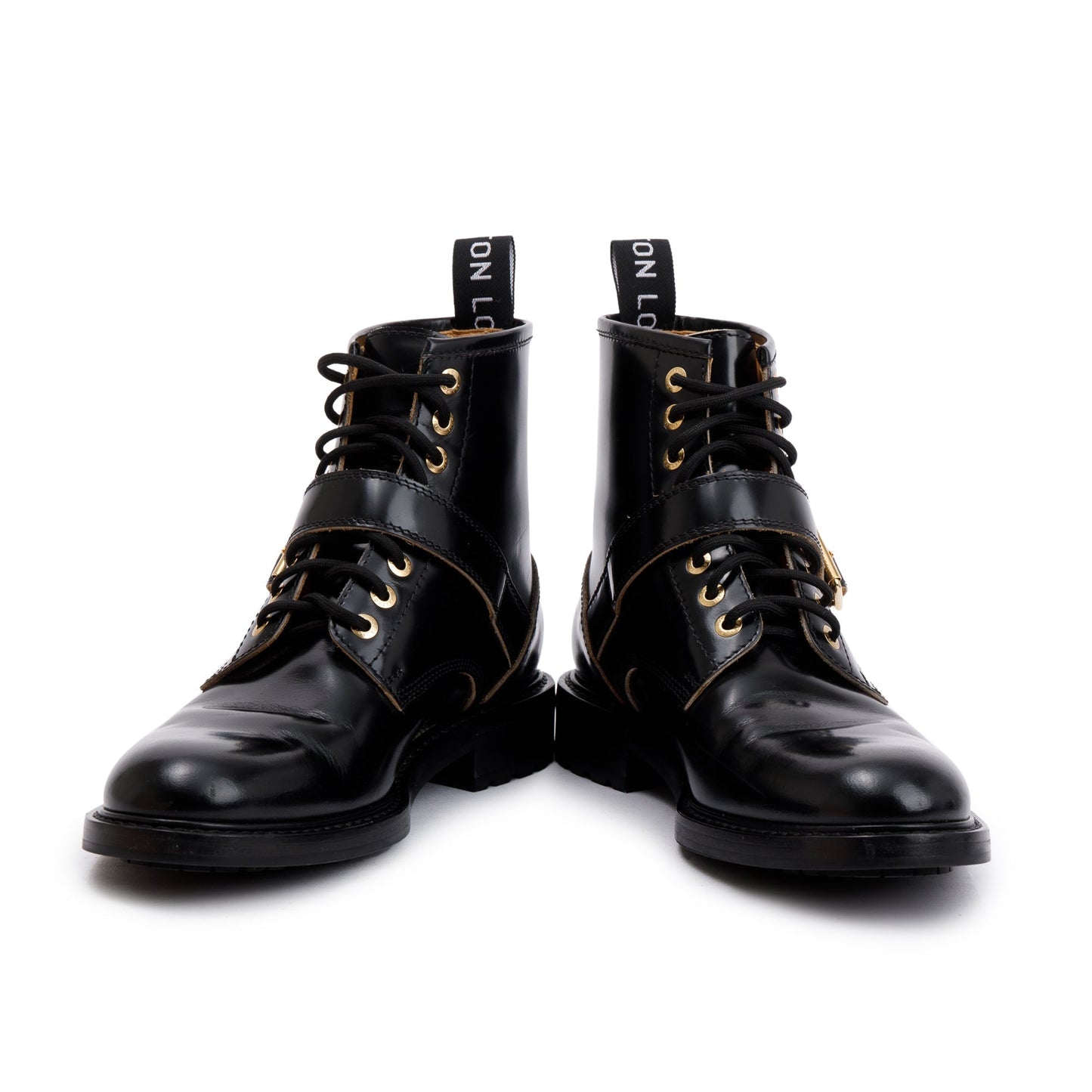 Louis Vuitton Black Leather Combat Boots, Size 8