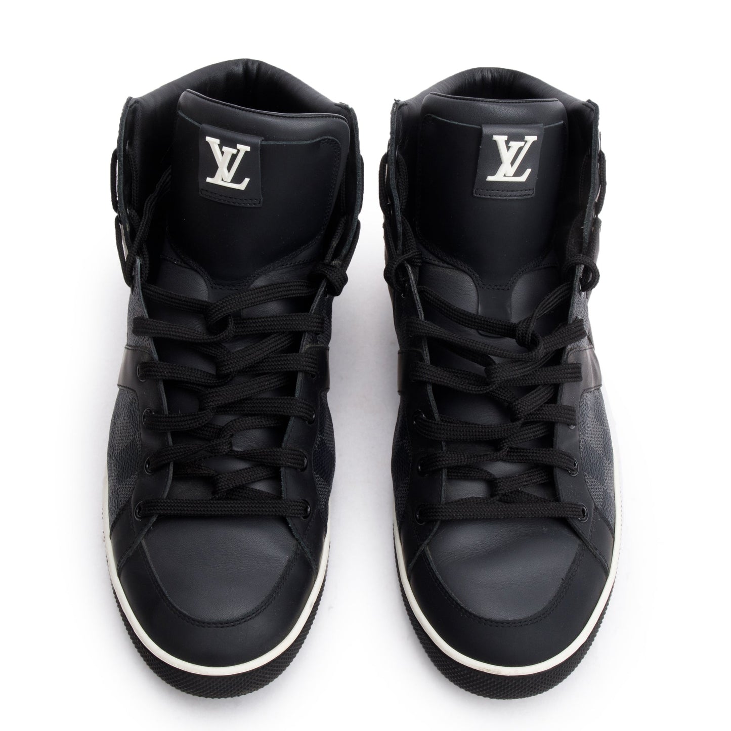 Louis Vuitton Black Leather Damier Graphite Canvas AW2012 High-Top Sneakers, Size 8.5