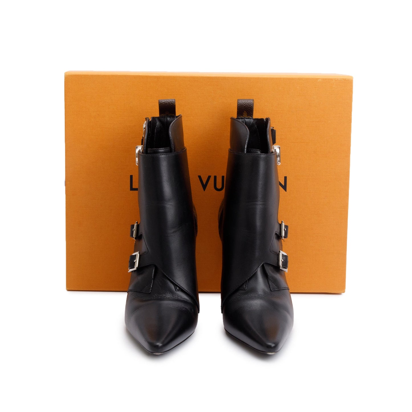 Louis Vuitton Black Leather Monogram Janet Ankle Boots, Size 40