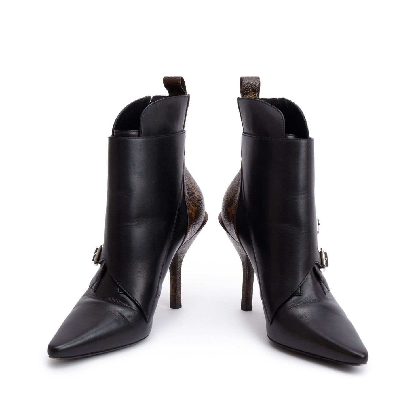 Louis Vuitton Black Leather Monogram Janet Ankle Boots, Size 40