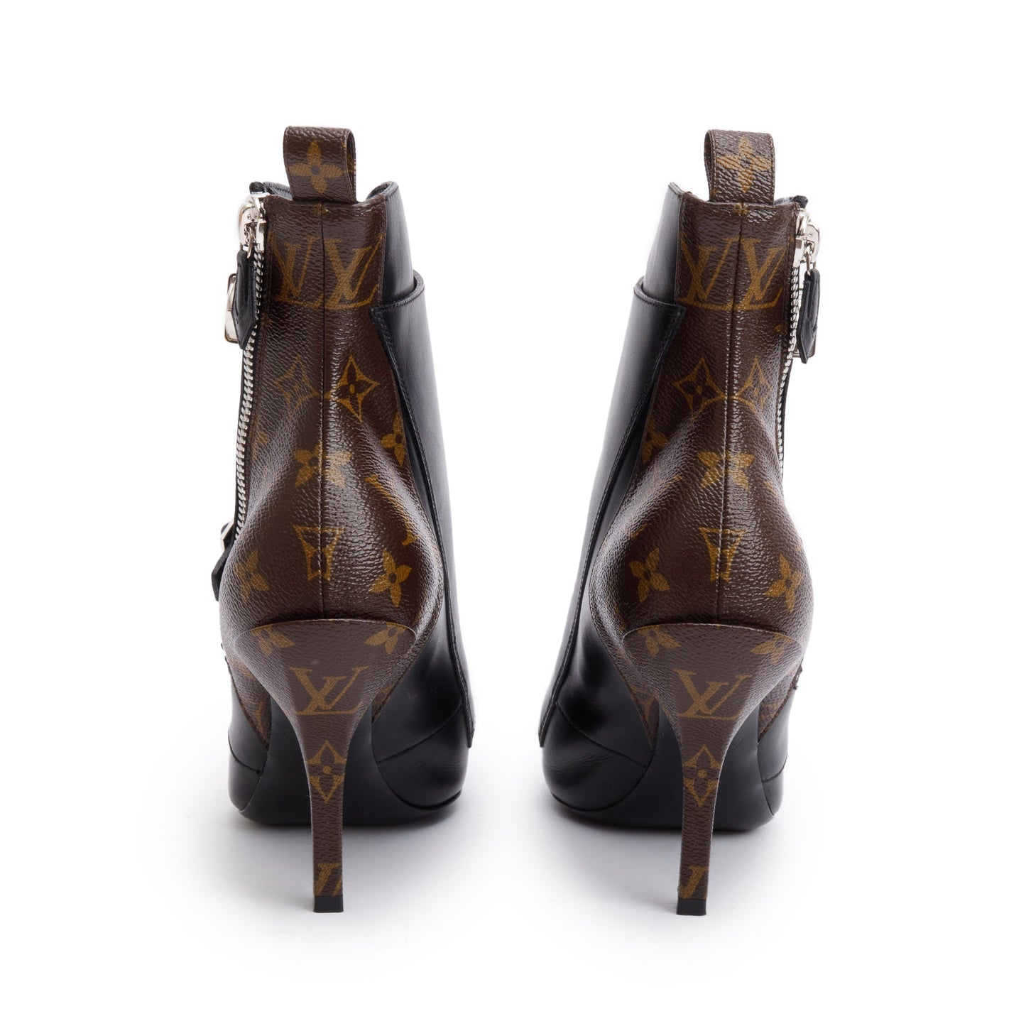Louis Vuitton Black Leather Monogram Janet Ankle Boots, Size 40