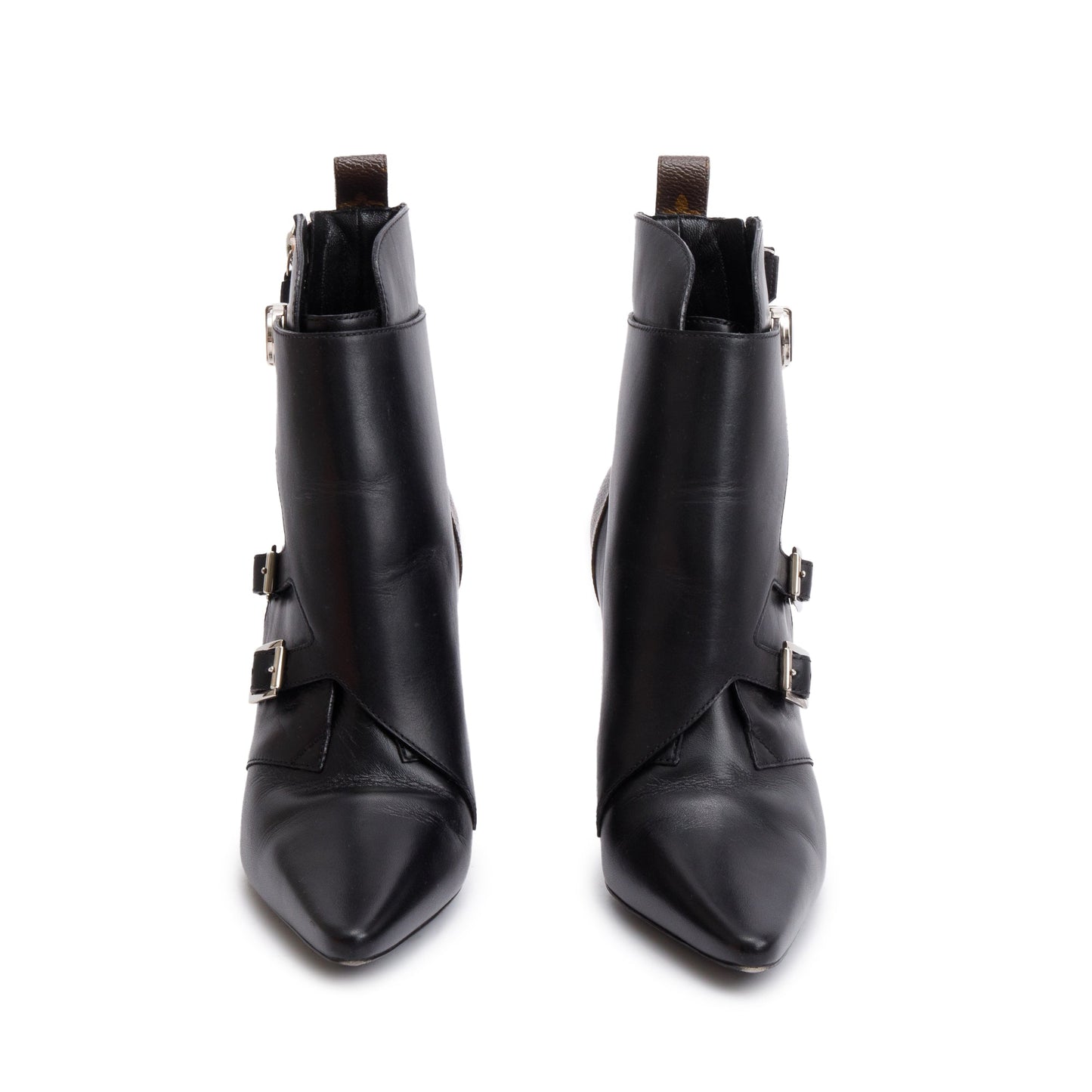 Louis Vuitton Black Leather Monogram Janet Ankle Boots, Size 40