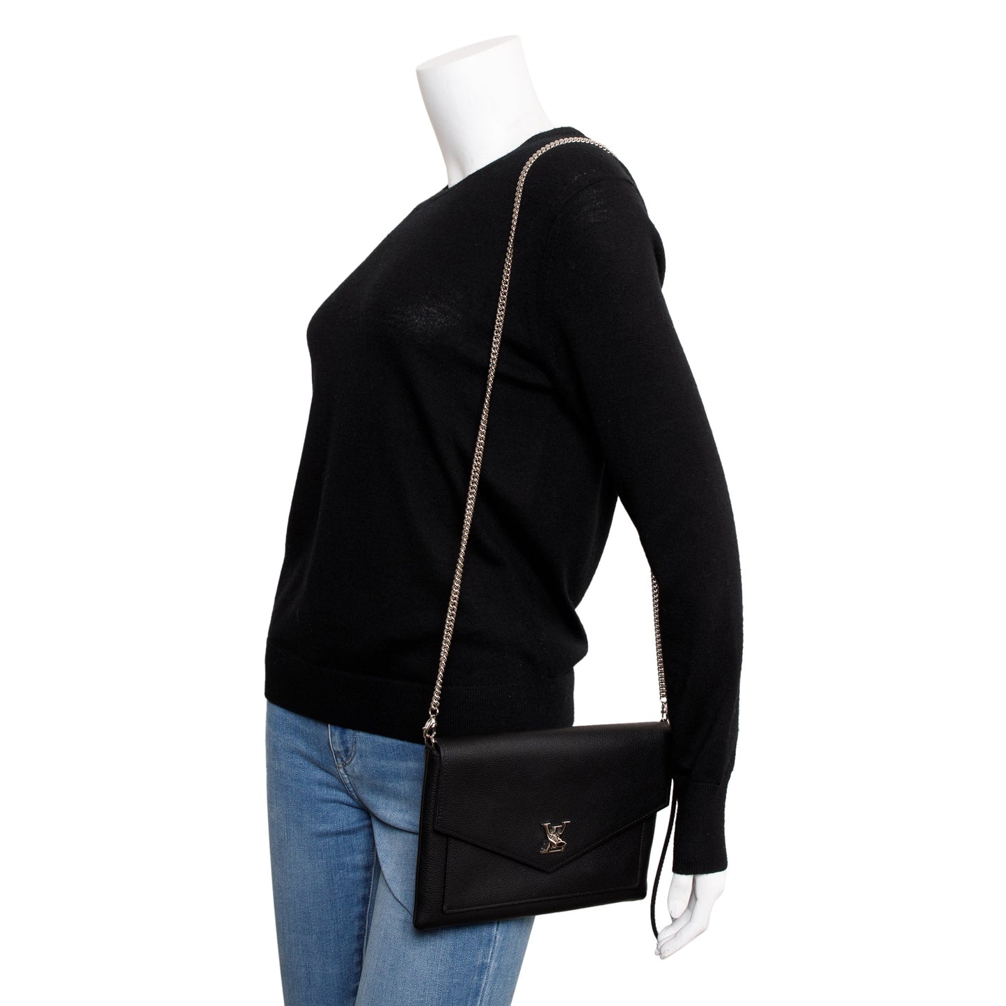 Louis Vuitton Black Leather MyLockME Chain Pochette