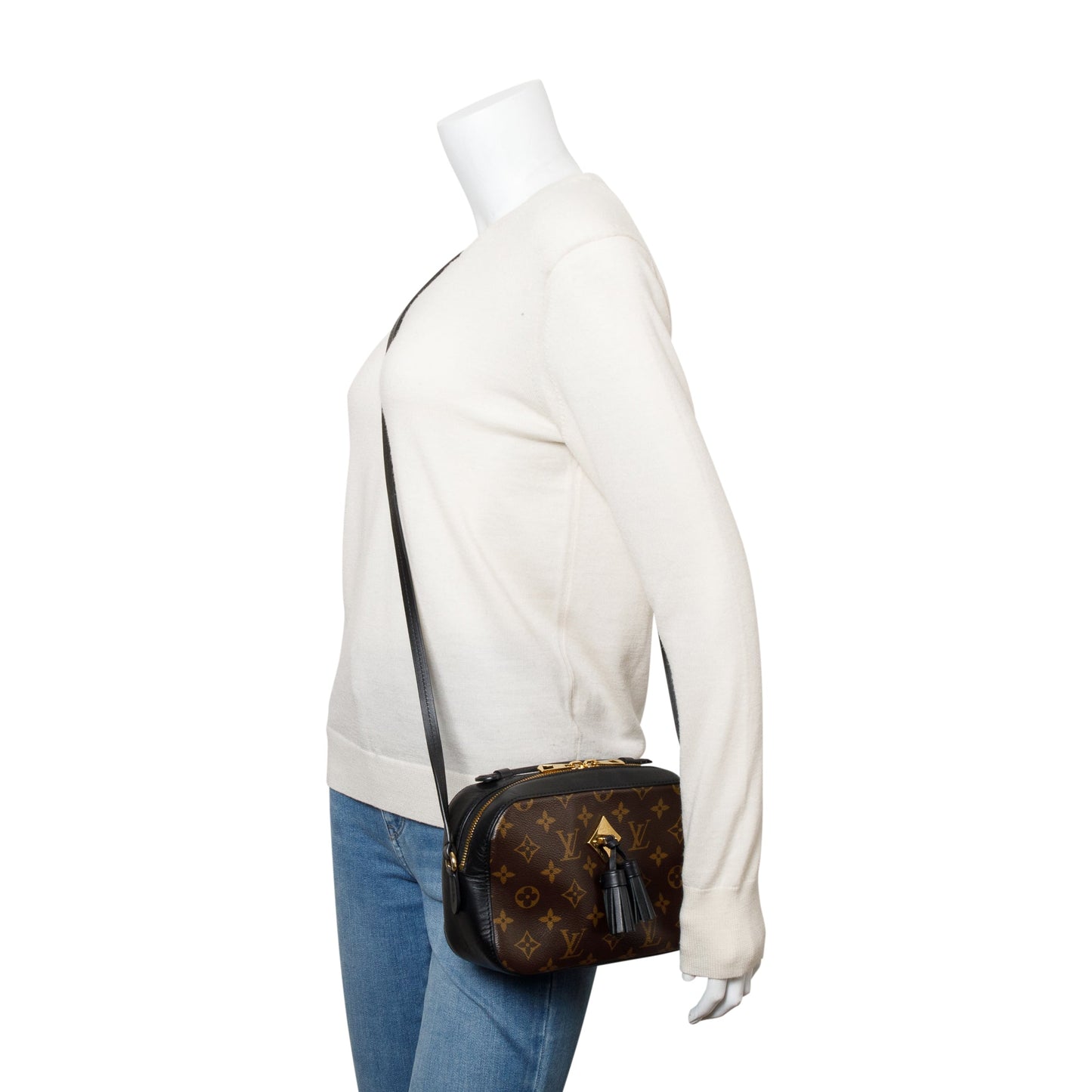 Louis Vuitton Black Leather Trim Monogram Saintonge Bag