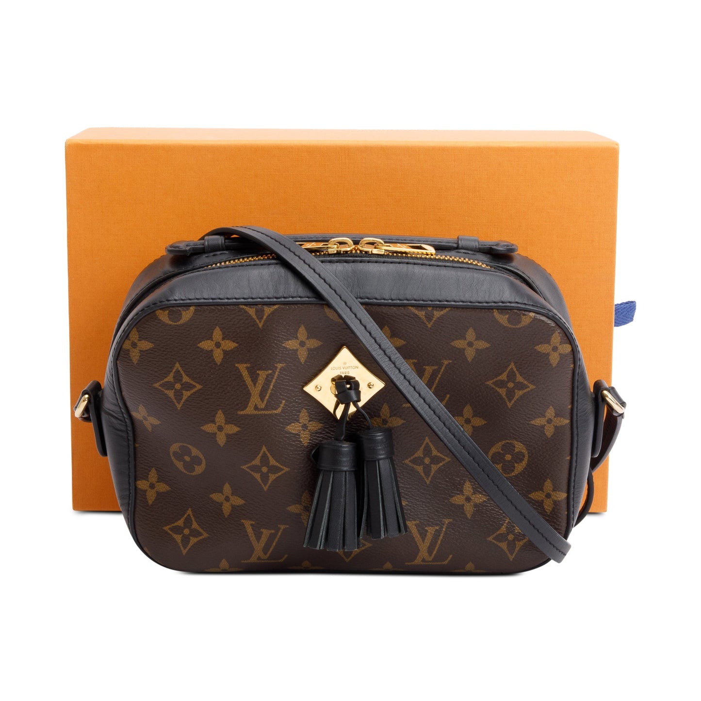Louis Vuitton Black Leather Trim Monogram Saintonge Bag