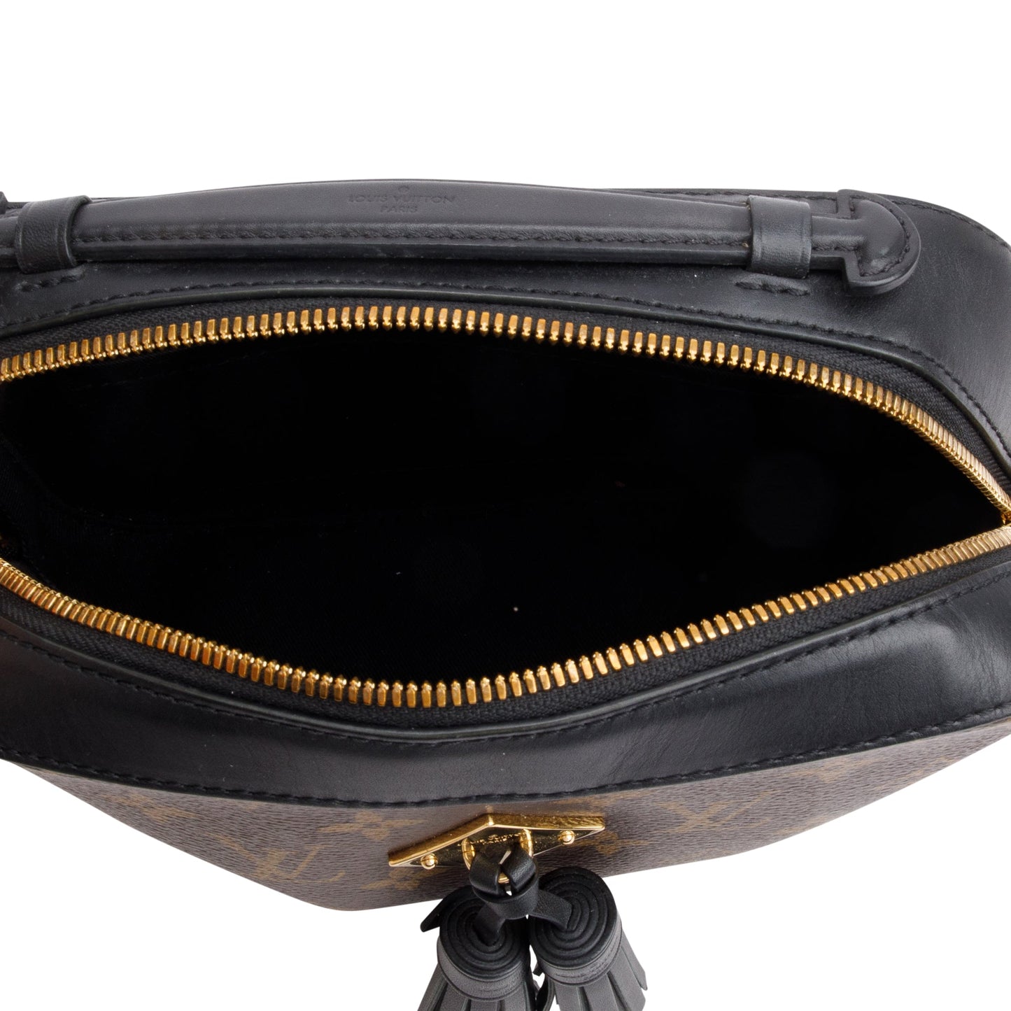 Louis Vuitton Black Leather Trim Monogram Saintonge Bag