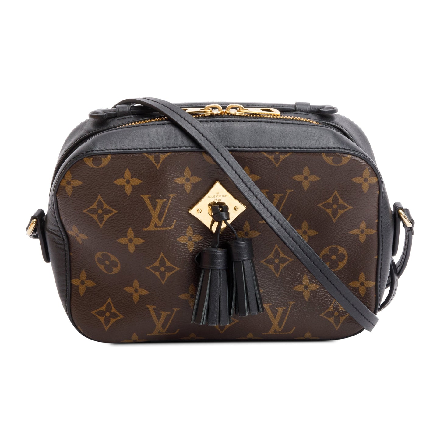 Louis Vuitton Black Leather Trim Monogram Saintonge Bag
