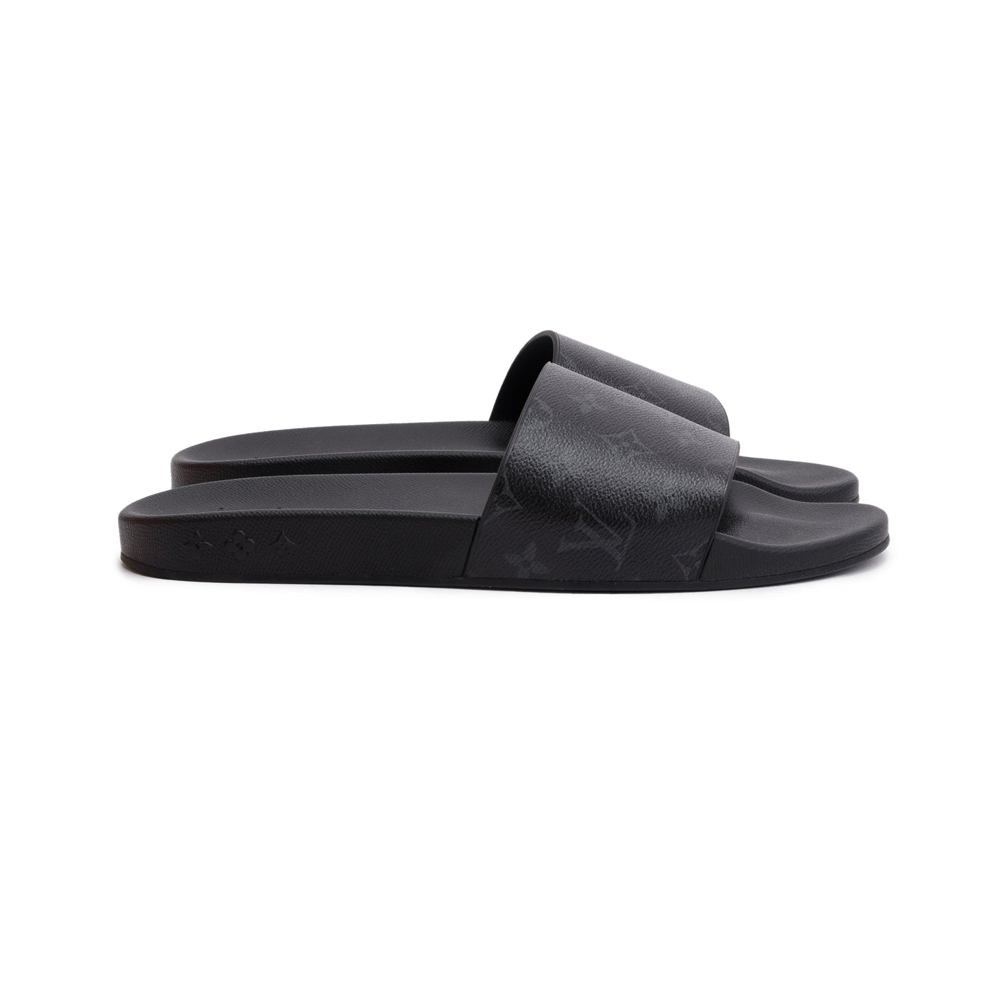 Louis Vuitton Black Monogram Eclipse Rubber Waterfront Mule, Size 11