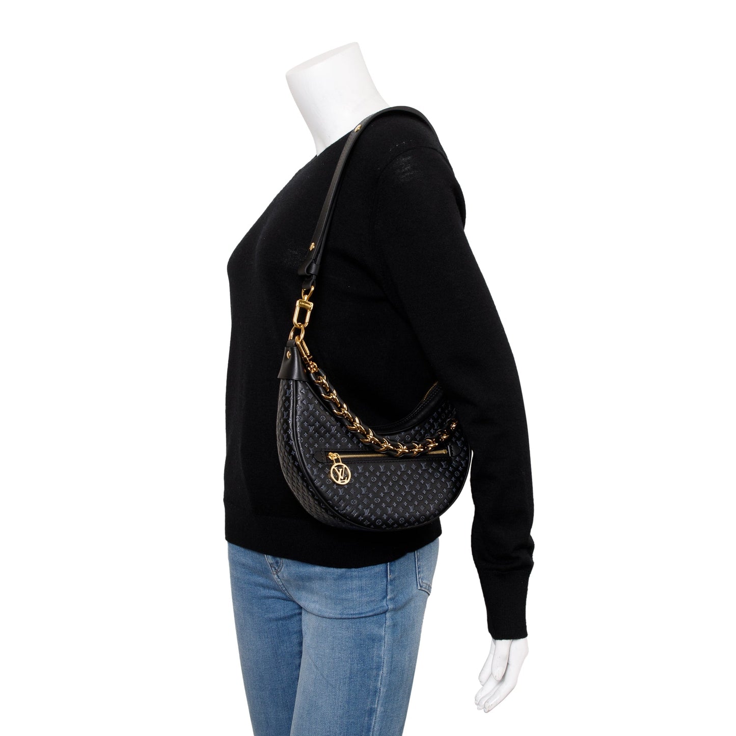 Louis Vuitton Black Monogram Embossed Calfskin Leather LV Loop Bag
