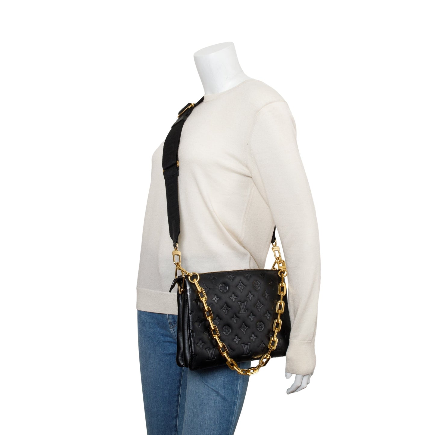 Louis Vuitton Black Monogram Embossed Lambskin Leather Coussin PM