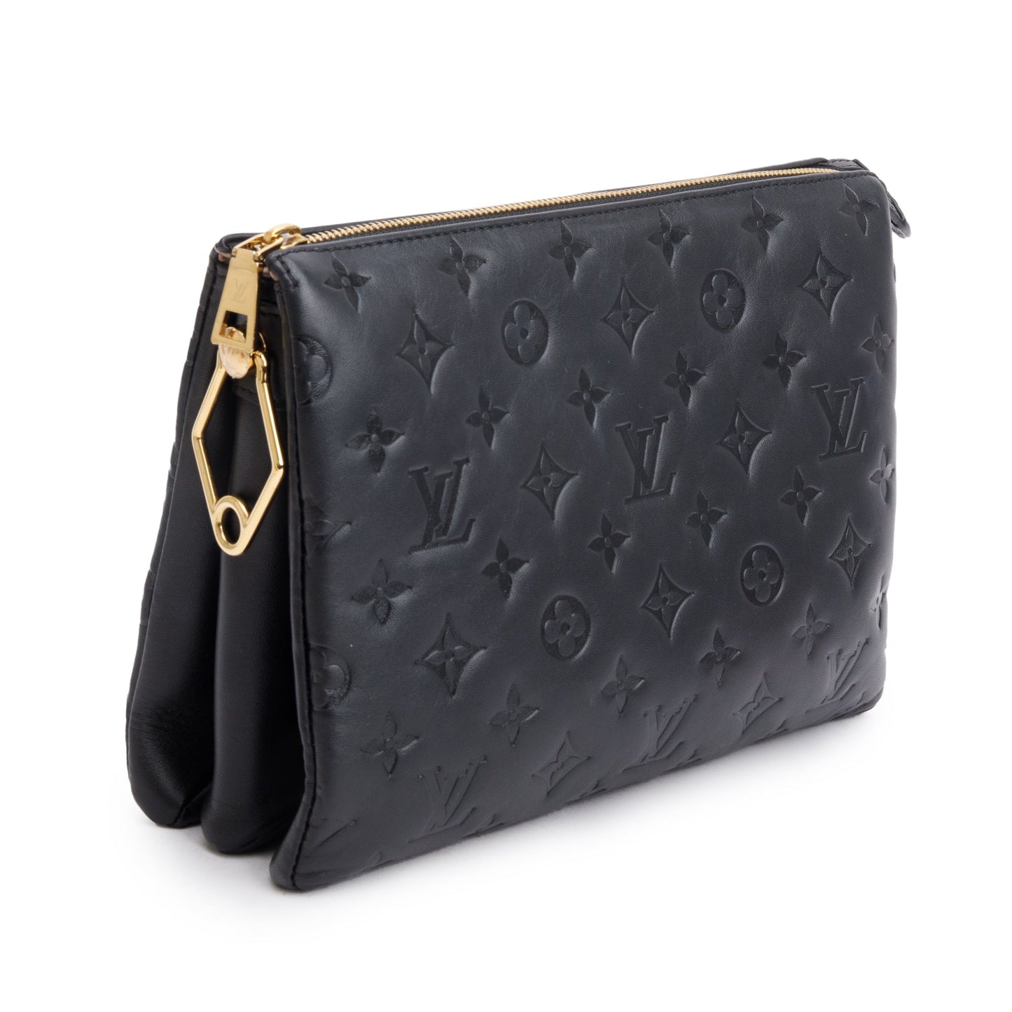 Louis Vuitton Black Monogram Embossed Lambskin Leather Coussin PM