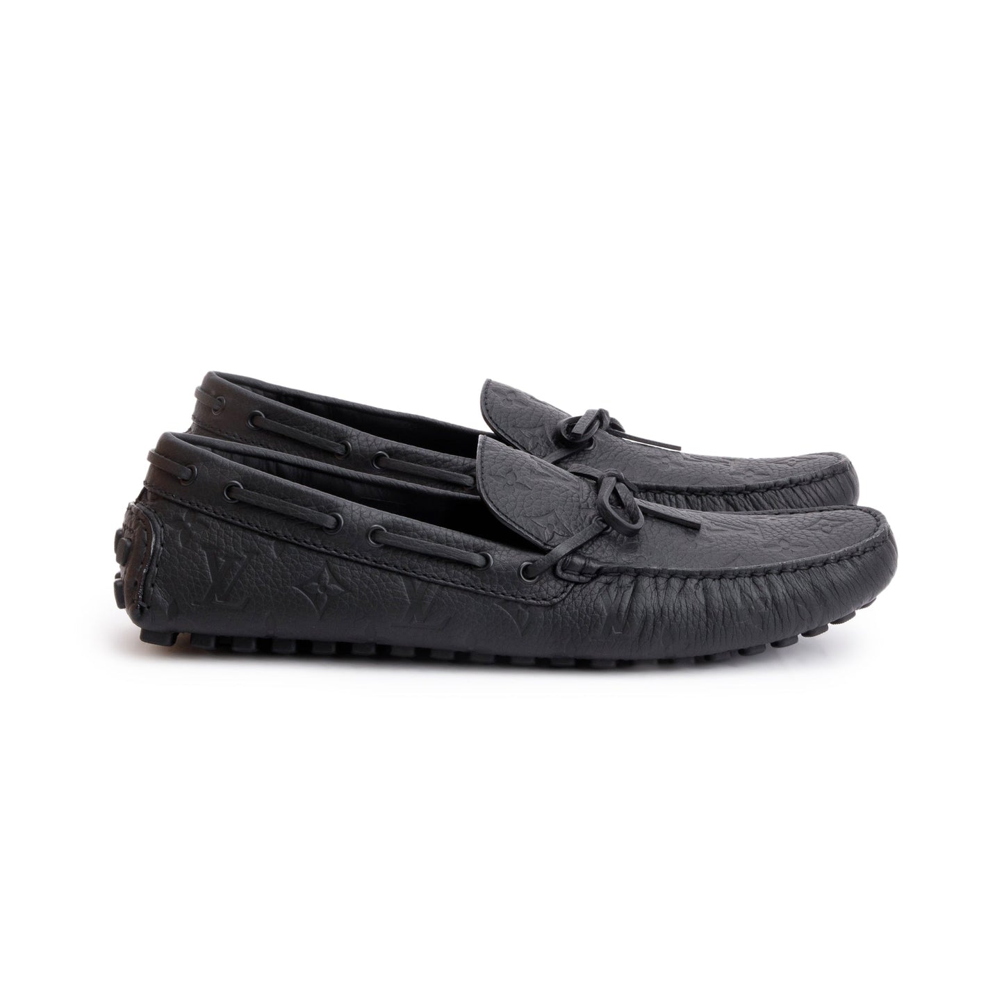 Louis Vuitton Black Monogram Empreinte Leather Hockenheim Moccasin, Size 13