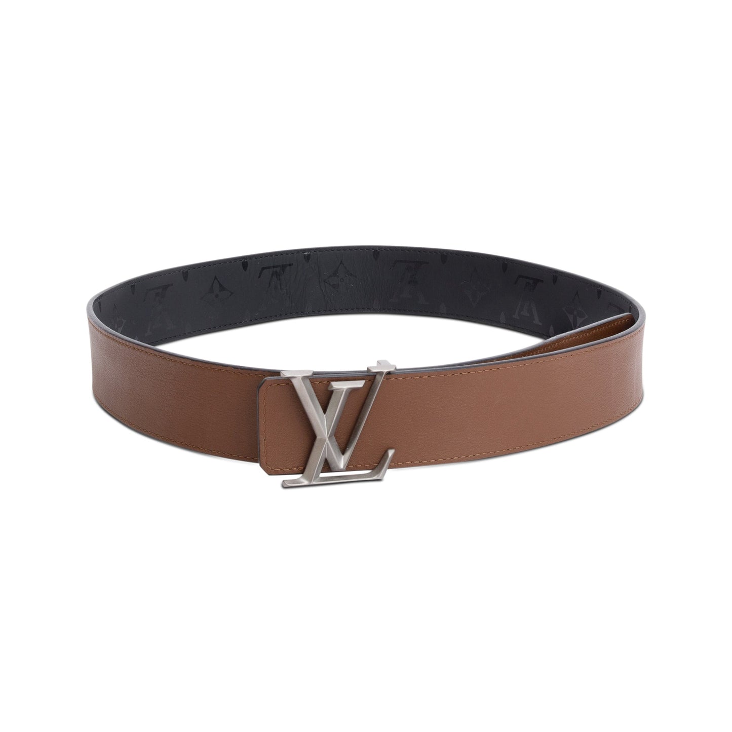 Louis Vuitton Black Monogram Illusion & Brown Leather Pyramid LV 40 MM Reversible Belt 90 36