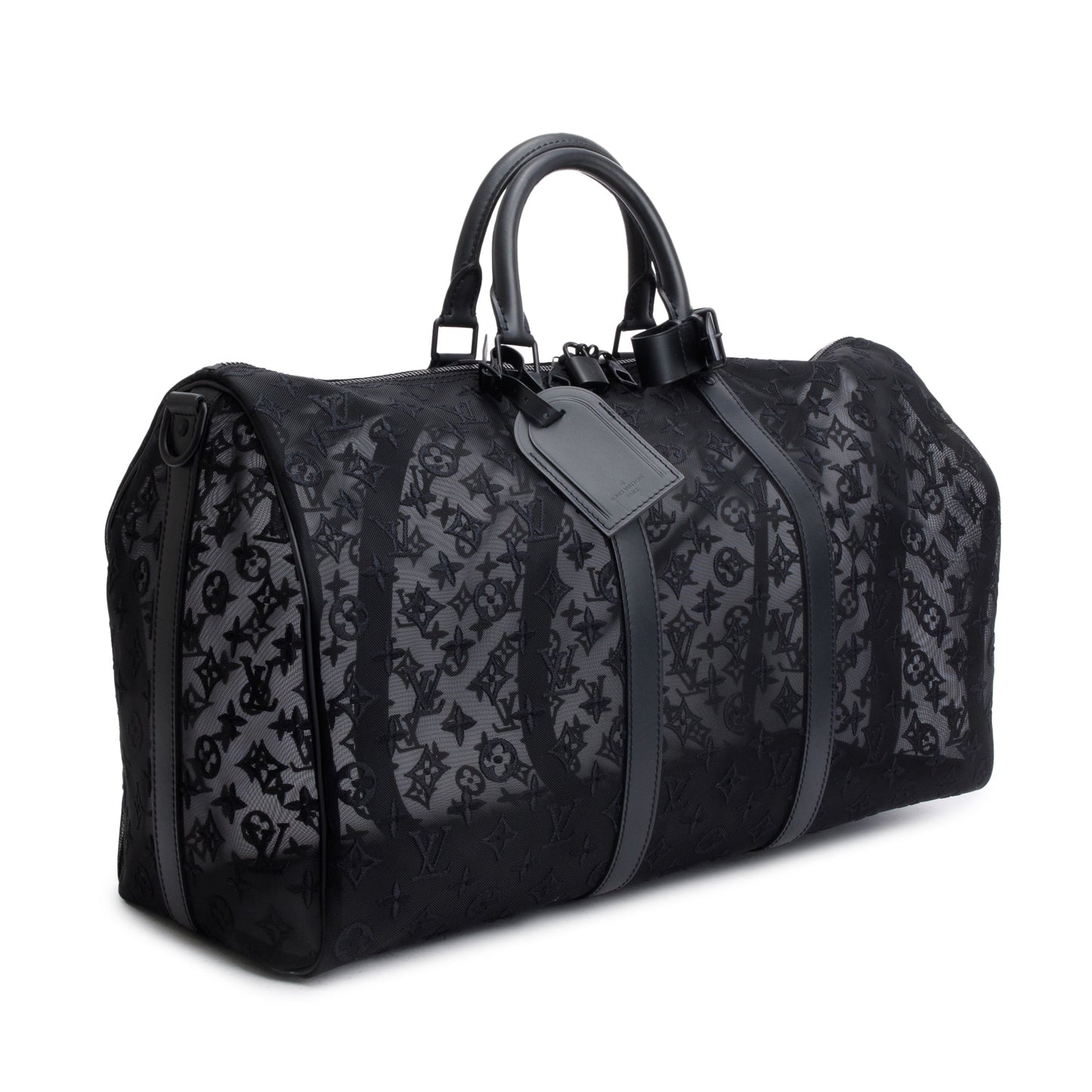 Louis Vuitton Black Monogram Mesh Keepall Bandouliere 50